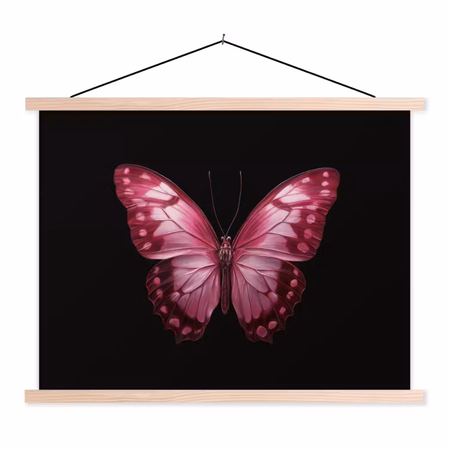 Vlinder - Fuchsia - Grafisch textielposter latten blank klein -3d