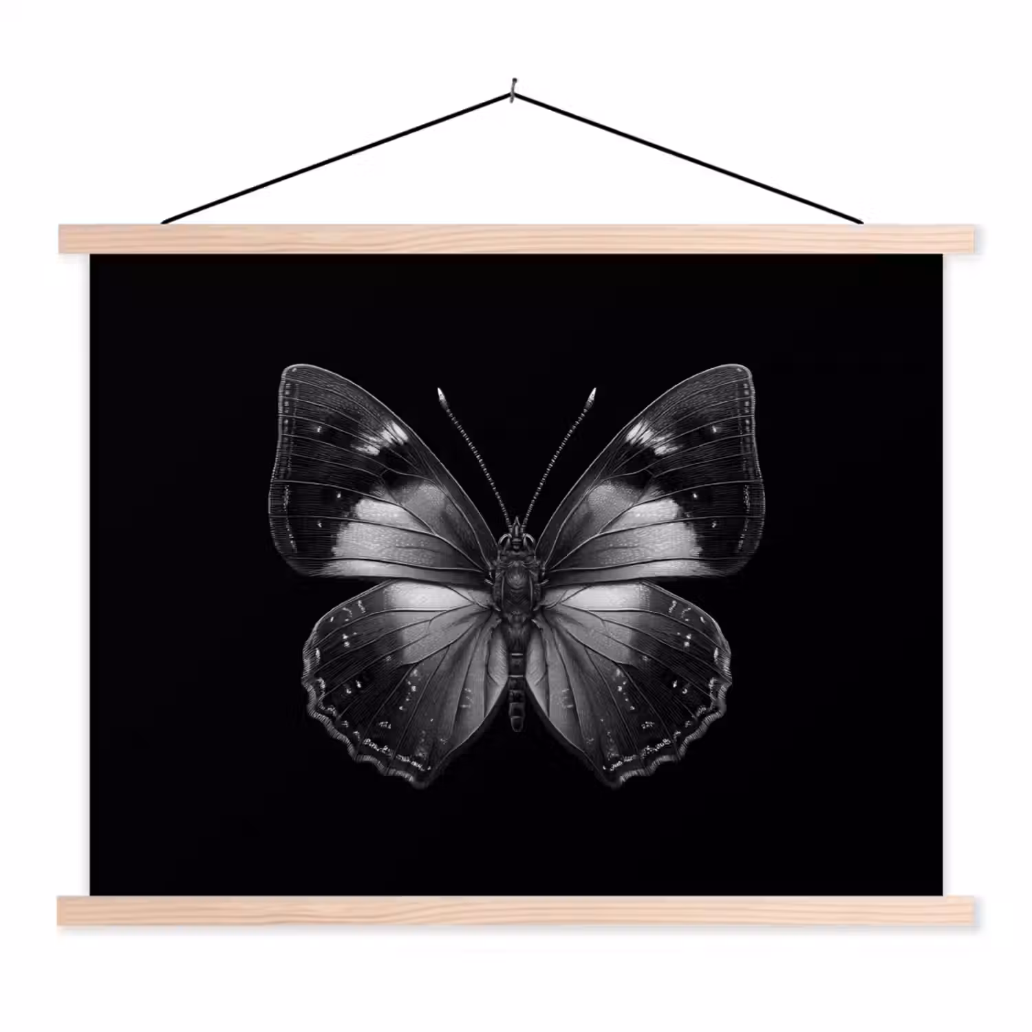 Vlinder - Grijs - Mysterieus textielposter latten blank klein -3d