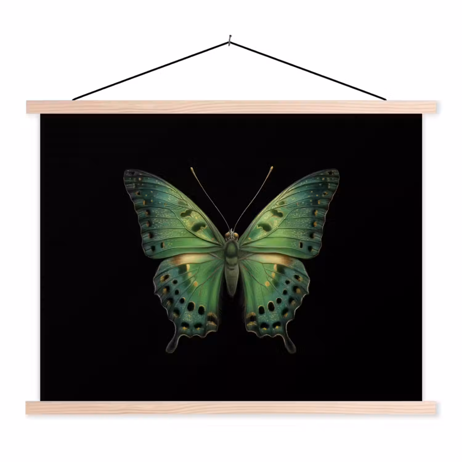 Vlinder - Groen - Diepte textielposter latten blank klein -3d