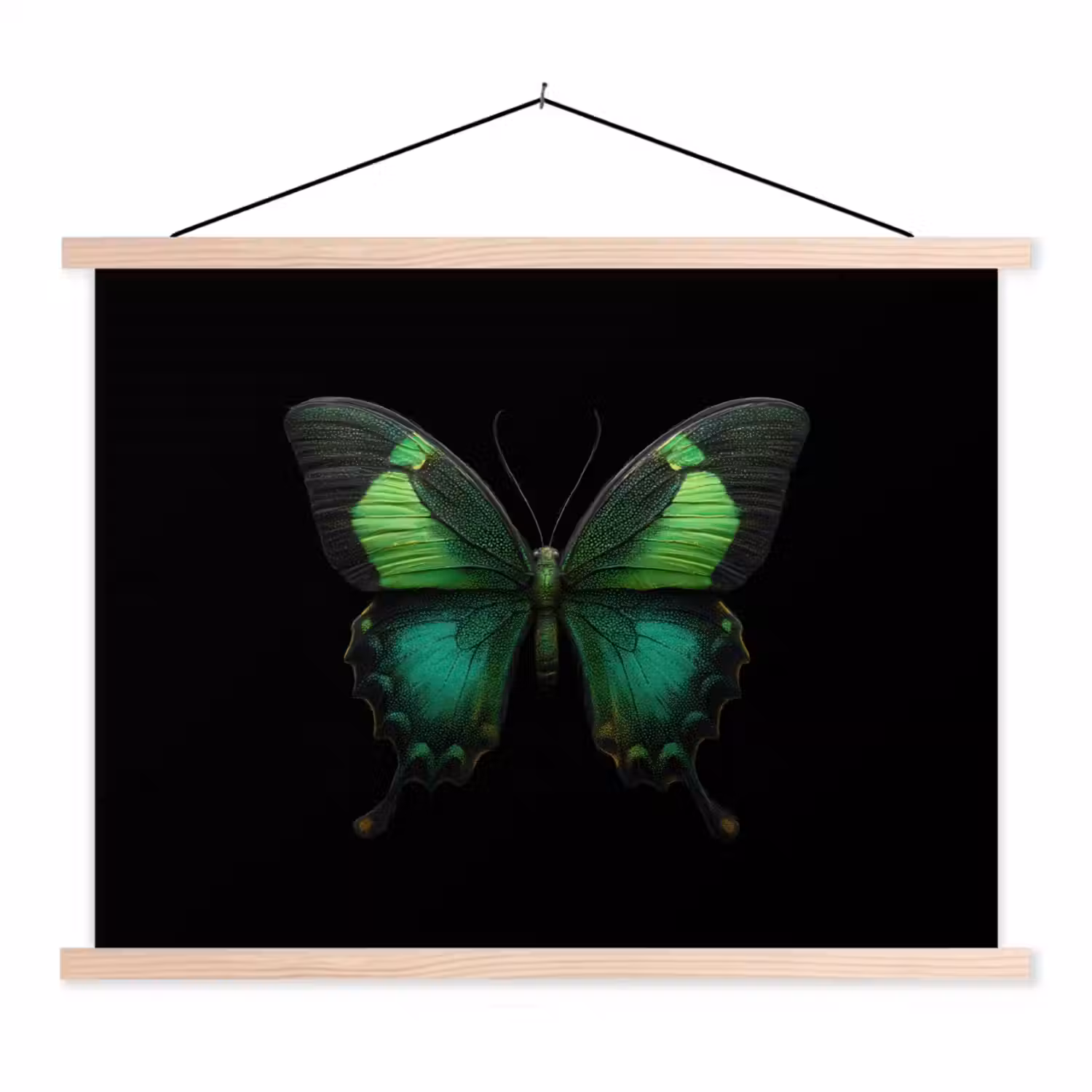 Vlinder - Groen - Opvallend textielposter latten blank klein -3d