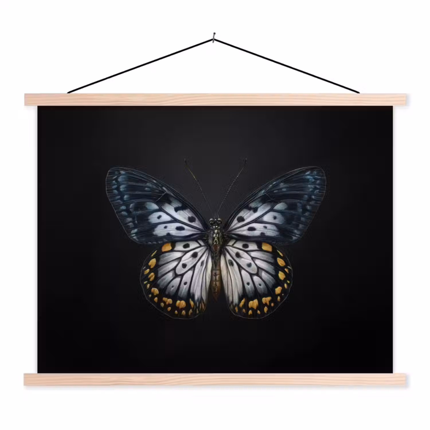Vlinder - Monochroom - Balans textielposter latten blank klein -3d