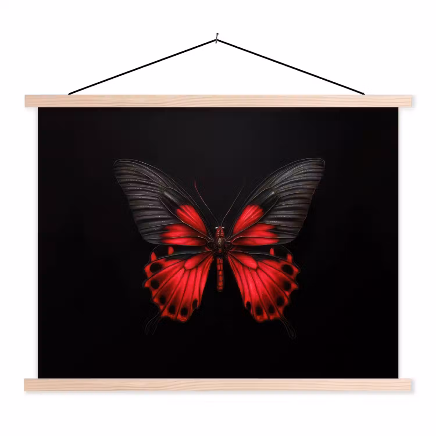 Vlinder - Rood - Contrast textielposter latten blank klein -3d