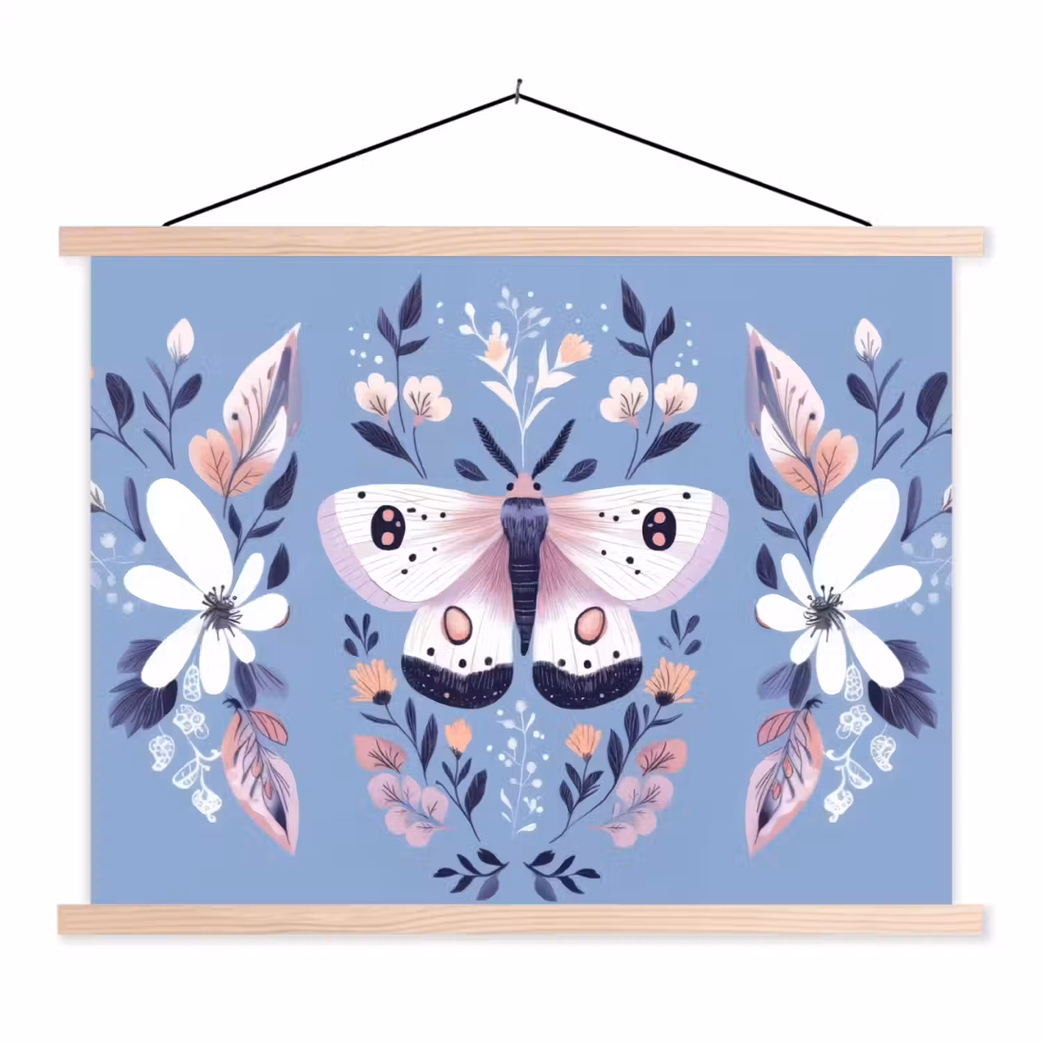Vlinder - Vleugels - Stippen - Bloemen textielposter latten blank klein -3d