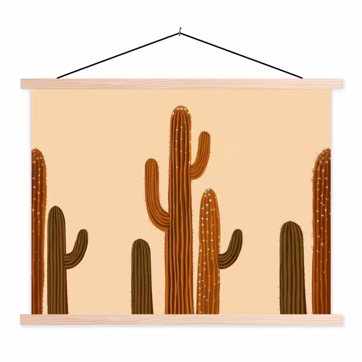 Cactus - Woestijn - Zand - Bruin textielposter latten blank klein -3d