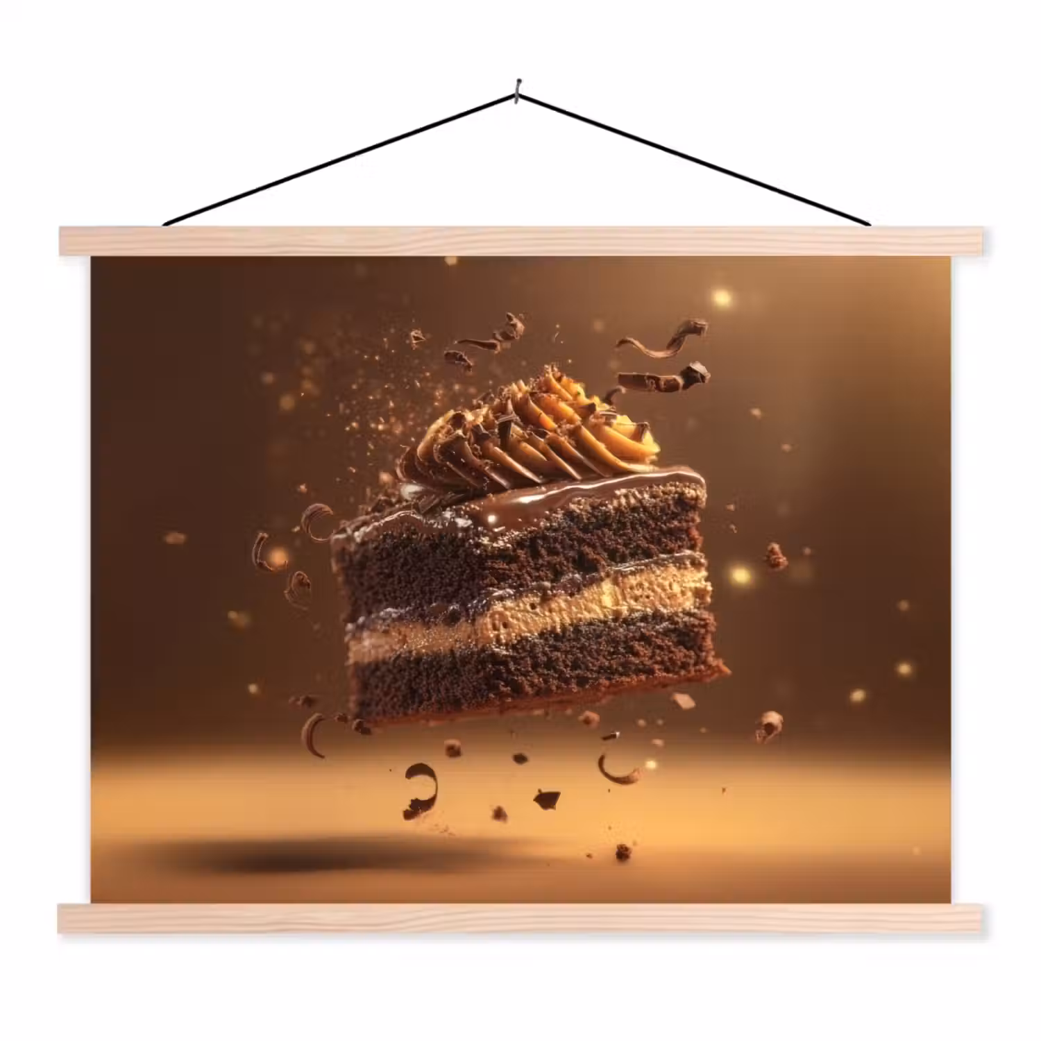 Taart - Chocolade - Eten - Brownie textielposter latten blank klein -3d