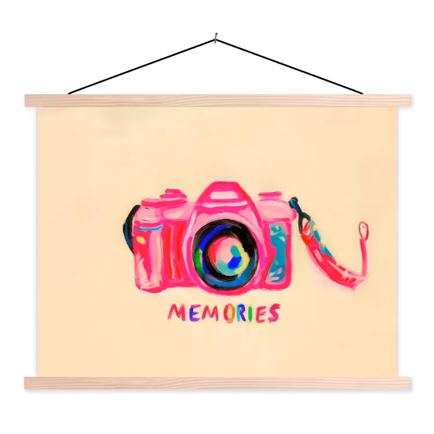 Camera - Memories - Roze - Geschilderd textielposter latten blank klein -3d