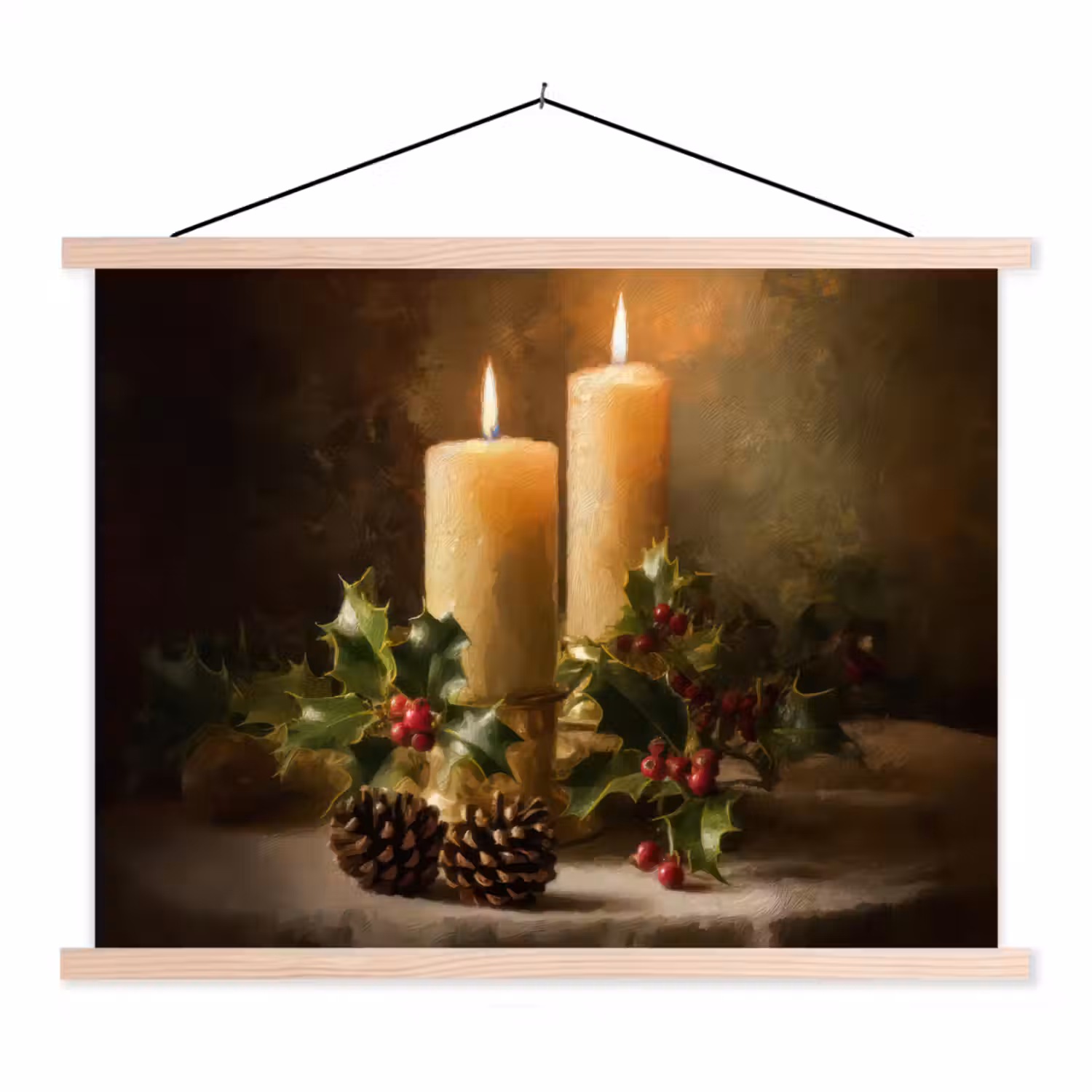 Kaarslicht - Kerst - Veelkleurig textielposter latten blank klein -3d