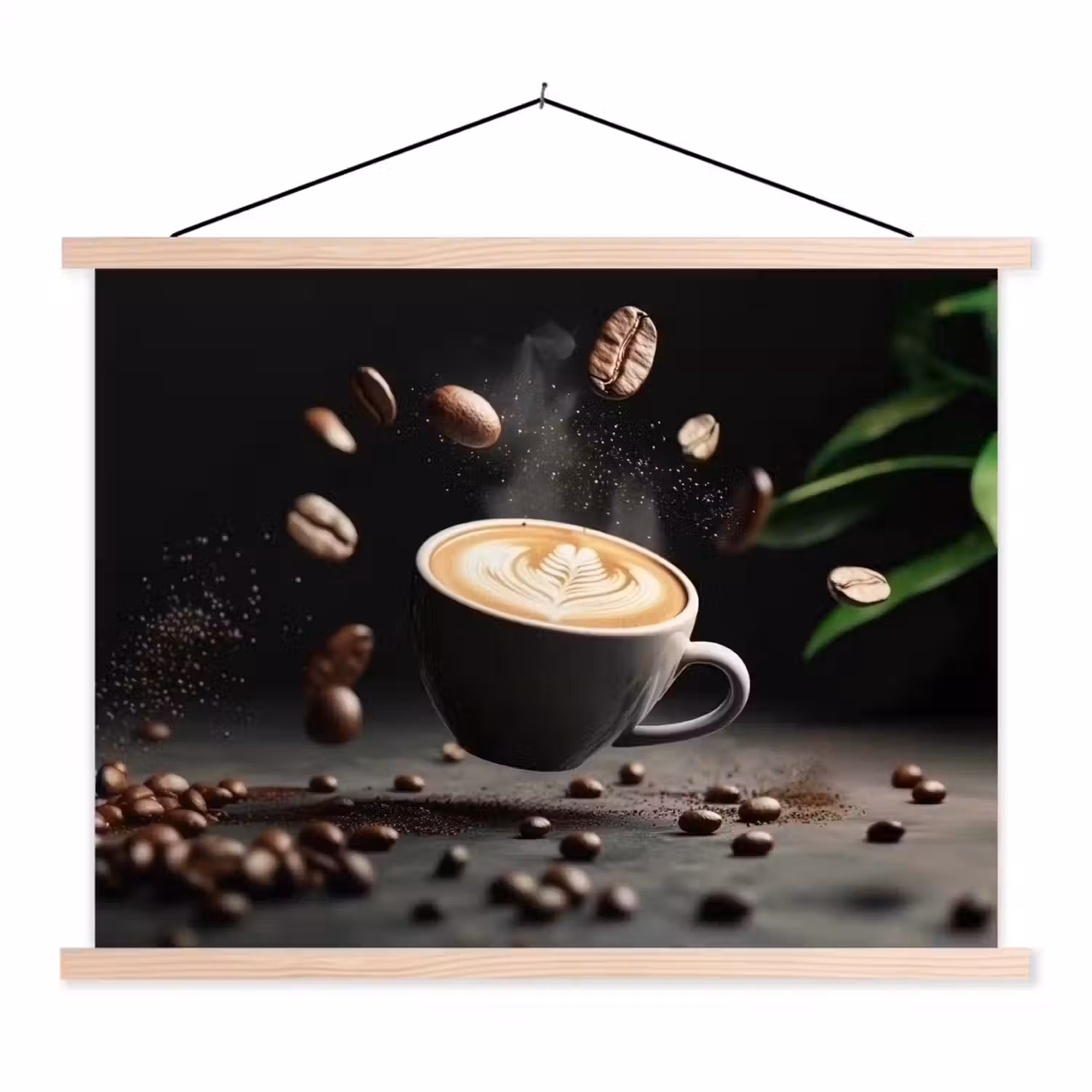 Cappuccino - Kop - Bonen - Bruin textielposter latten blank klein -3d