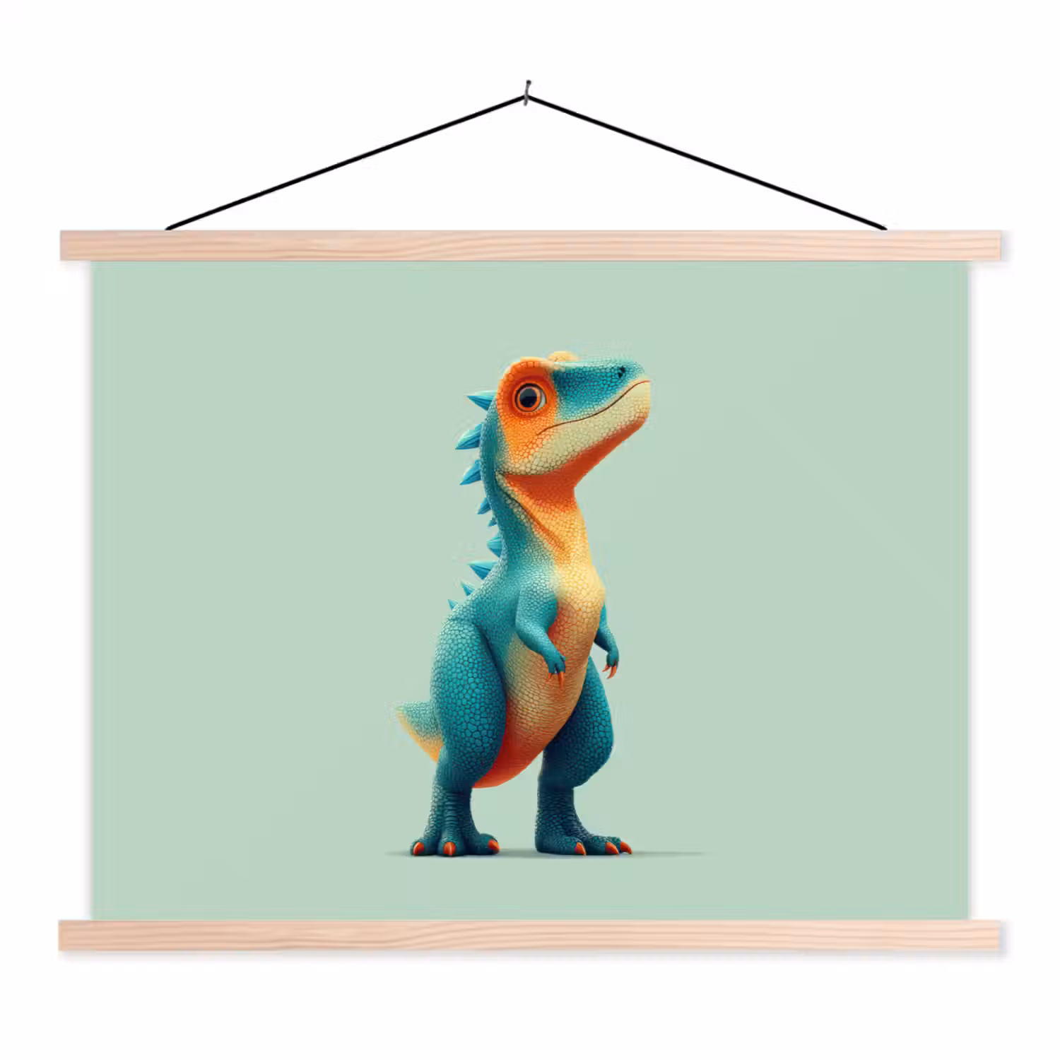 Cartoon - Dino - Oranje - Stekels textielposter latten blank klein -3d