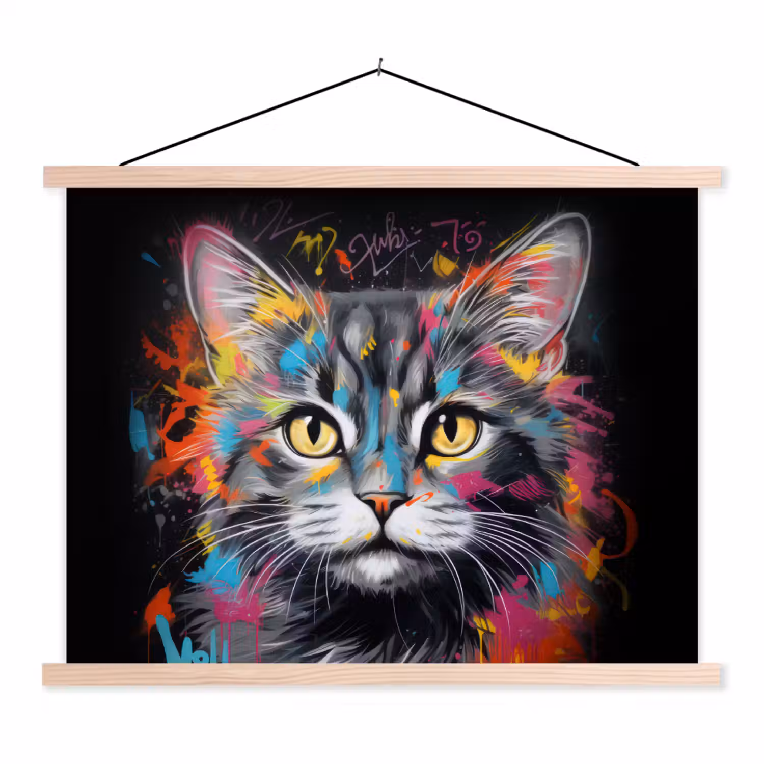 Kat - Graffiti - Dieren - Kleuren - Grijs textielposter latten blank klein -3d