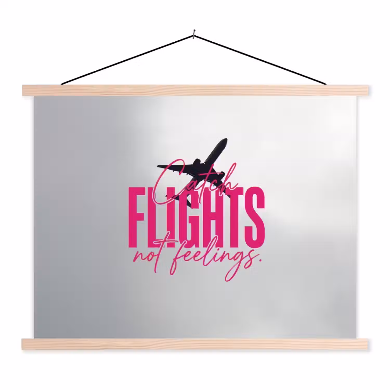 Catch flights not feelings - Vliegtuig - Roze textielposter latten blank klein -3d