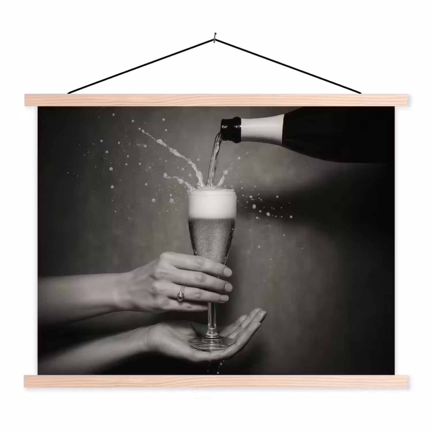 Champagnefles - Glas - Minimalistisch - Spetters textielposter latten blank klein -3d