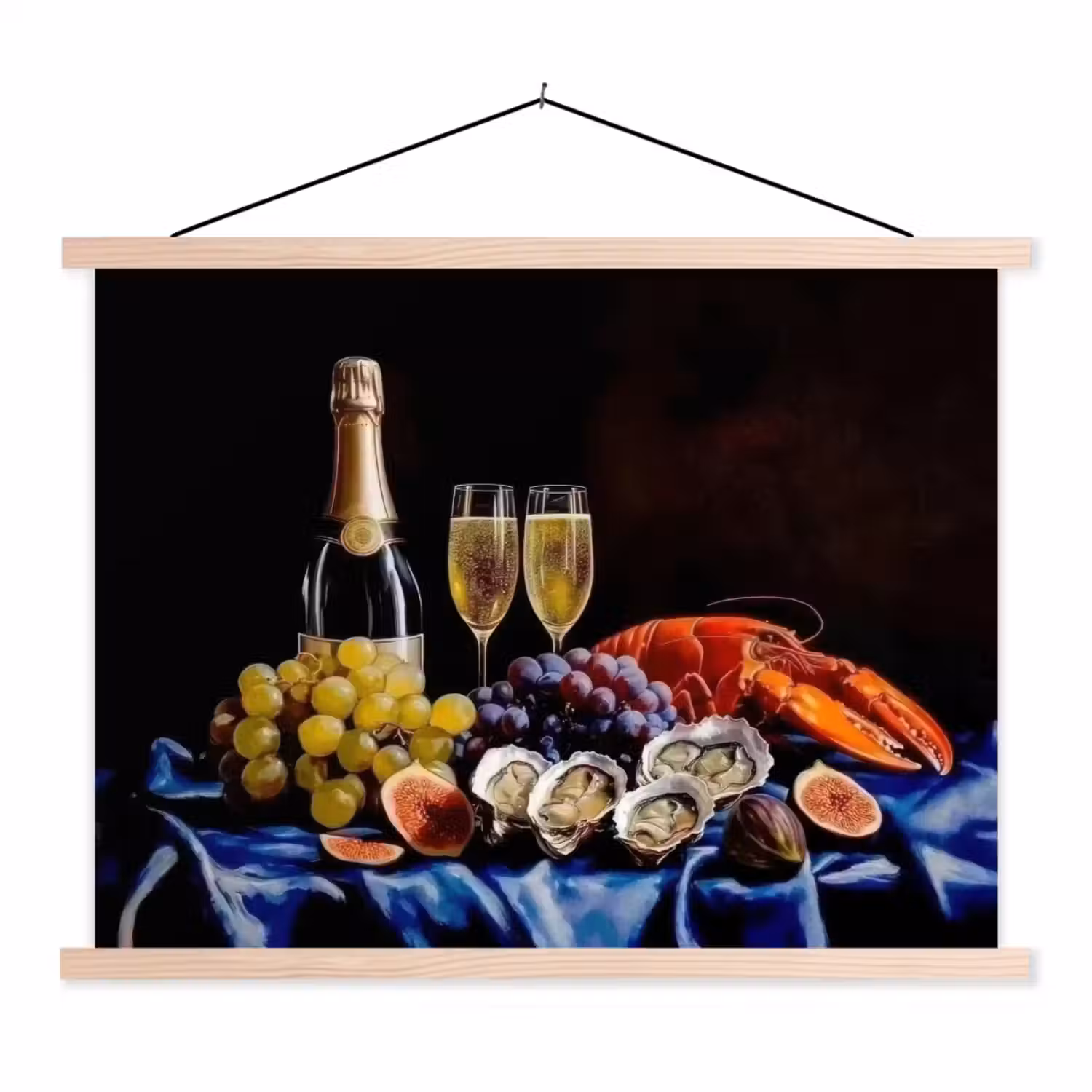 Champagne - Luxe - Oesters textielposter latten blank klein -3d