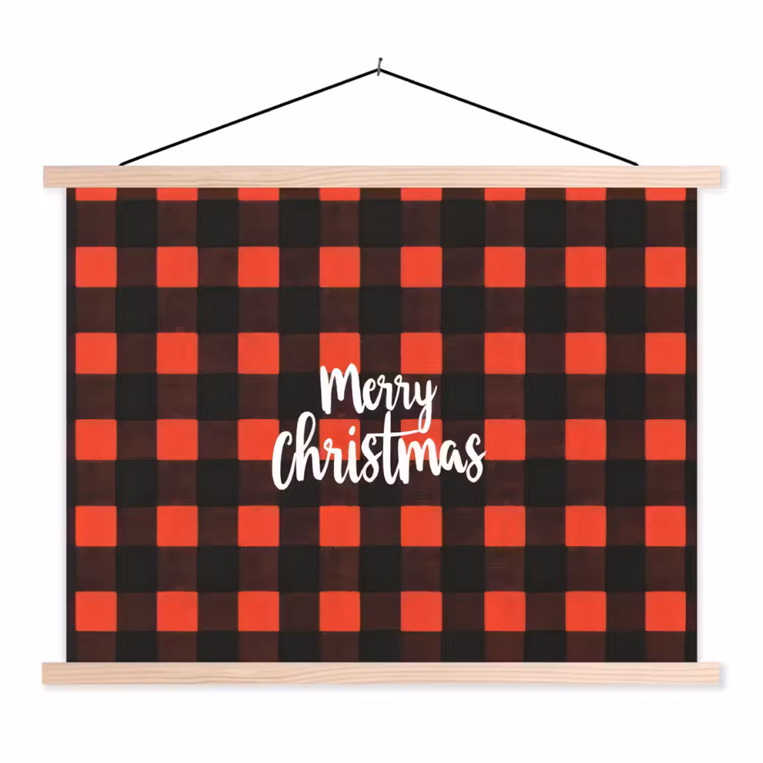 Geruit - Rood - Tekst - Christmas textielposter latten blank klein -3d