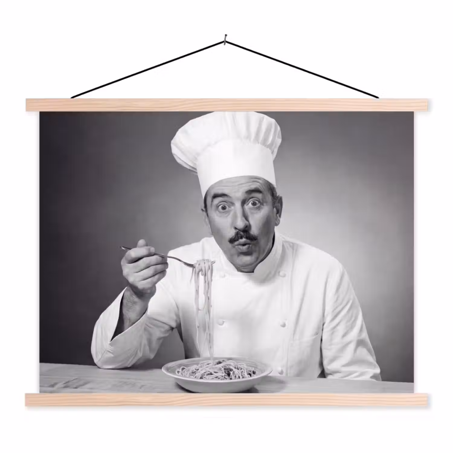 Chef - Spaghetti - Pasta textielposter latten blank klein -3d