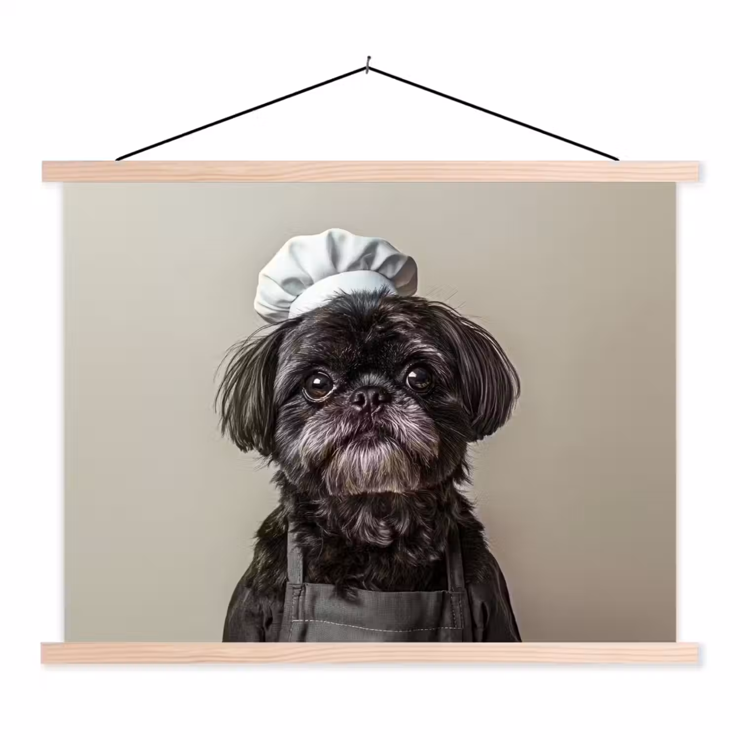 Kokskleding - Zwart - Hondje textielposter latten blank klein -3d