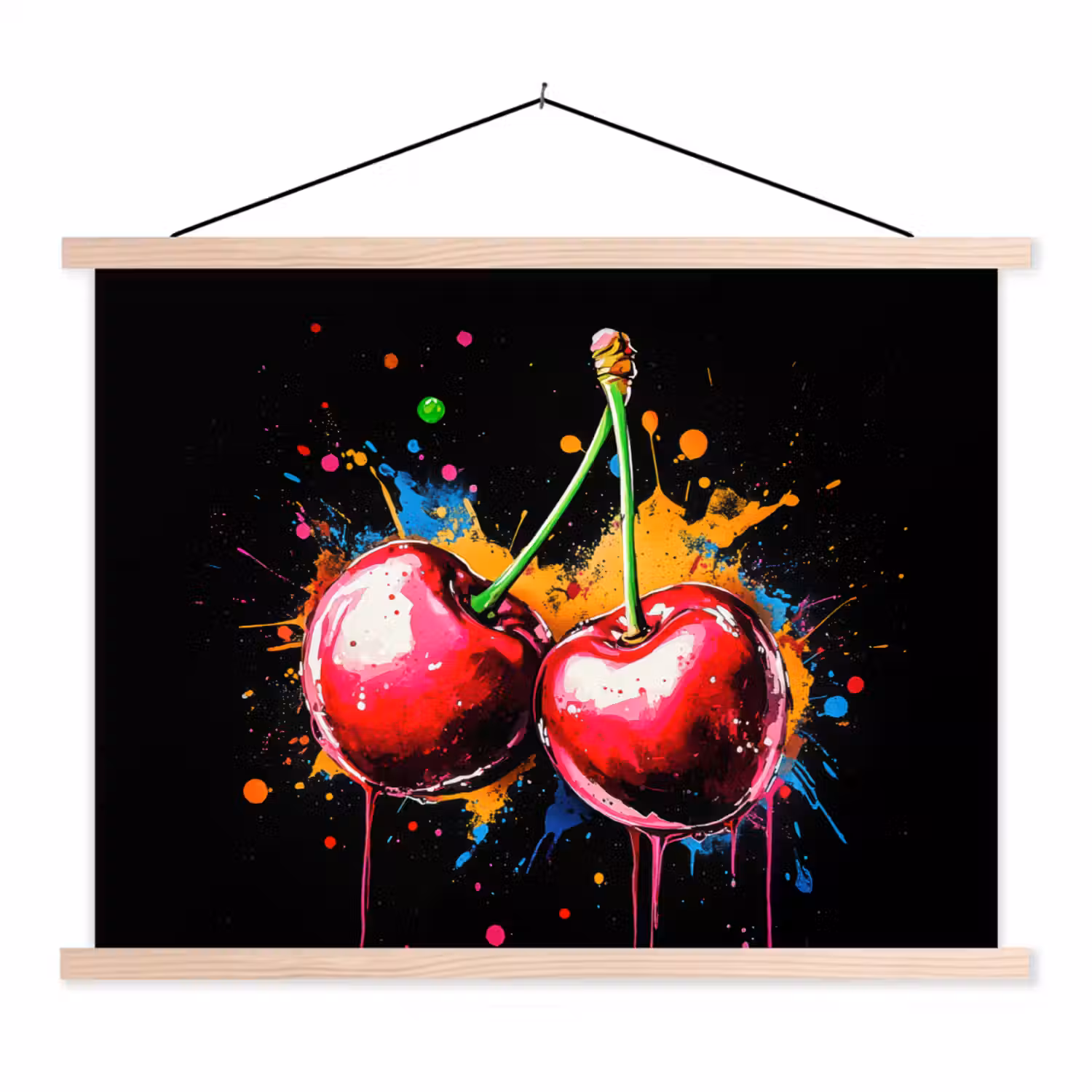 Kersen - Fruit - Graffiti - Verf - Abstract - Modern - Kleurrijk textielposter latten blank klein -3d