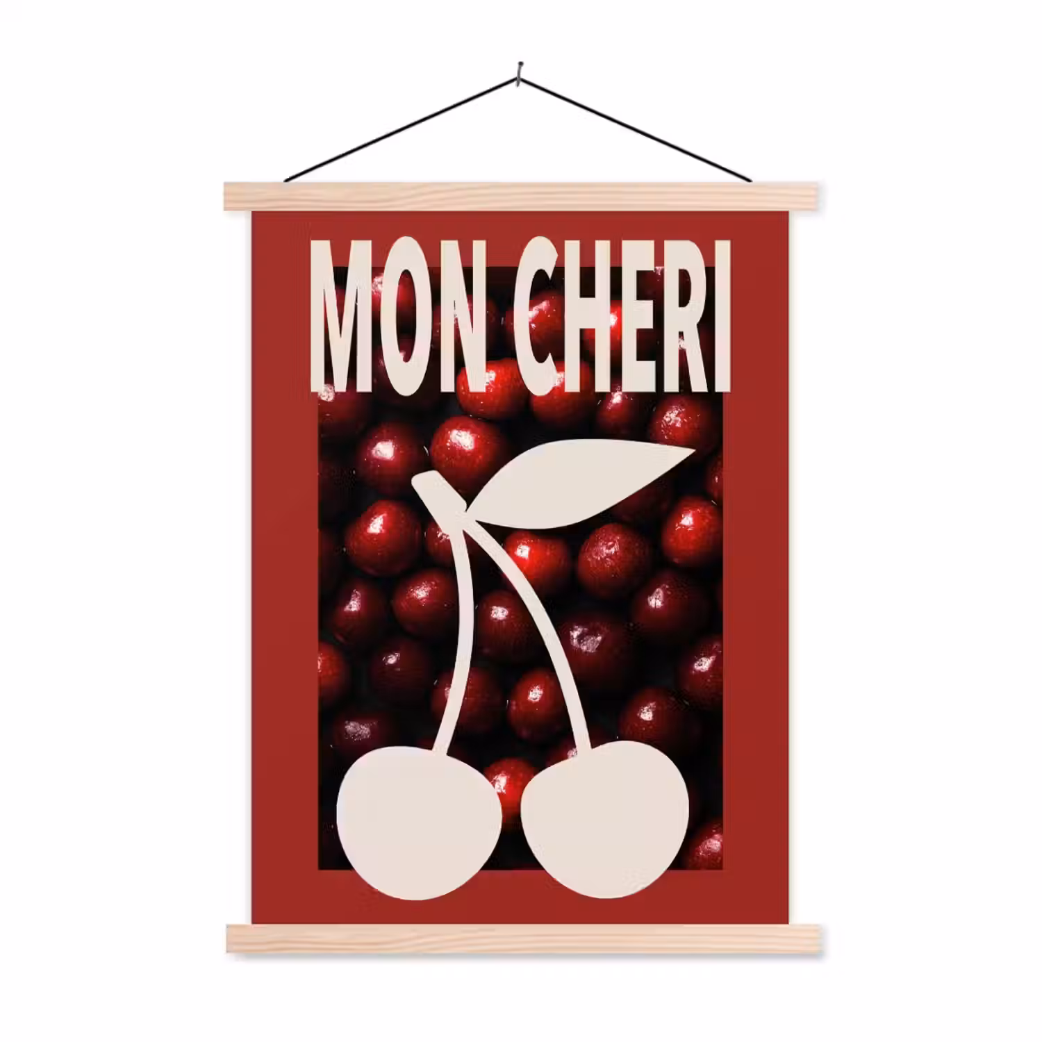 Kersen - Illustratie - Rood textielposter latten blank klein -3d