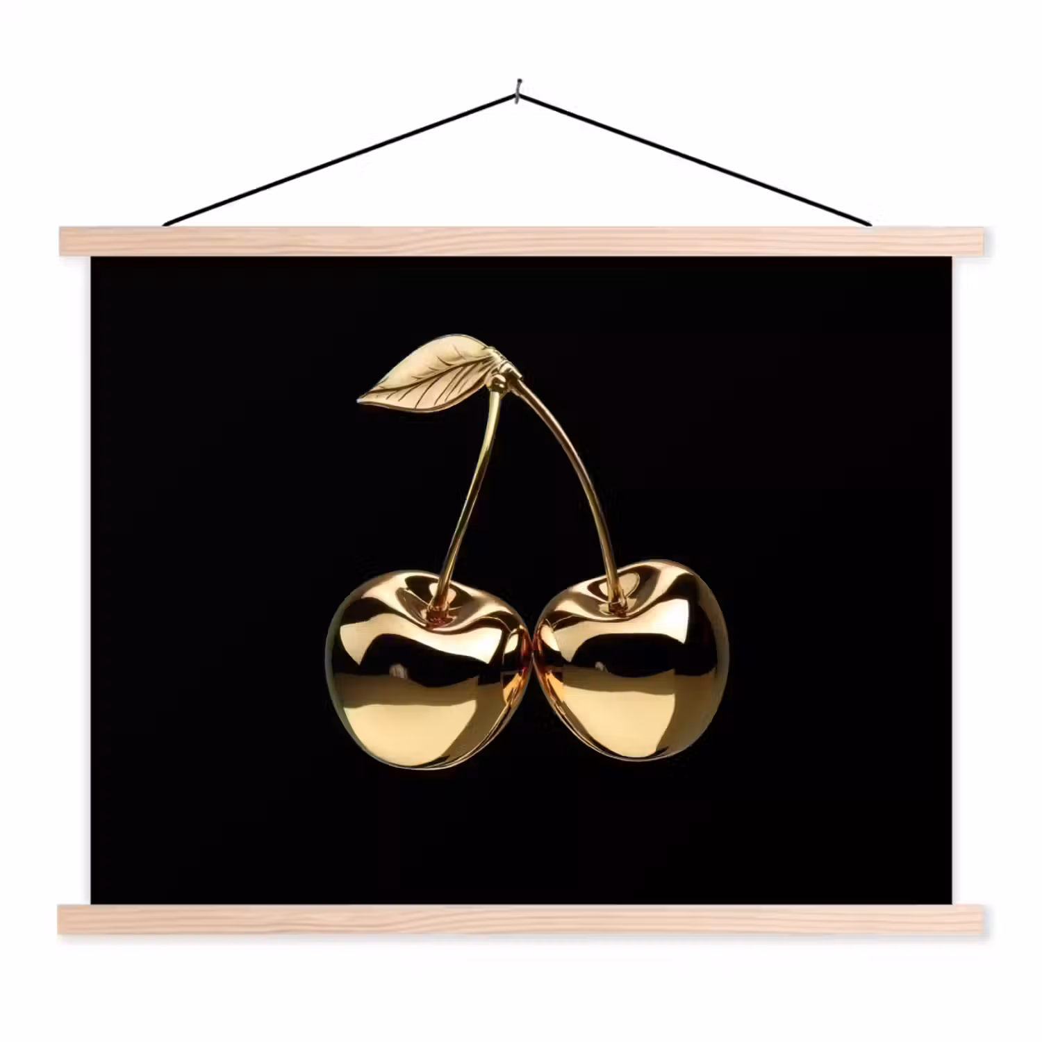 Kersen - Zwart - Goud - Chrome textielposter latten blank klein -3d