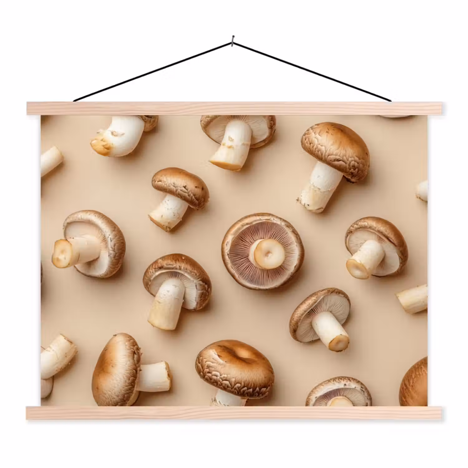 Kastanje Champignons - Beige textielposter latten blank klein -3d