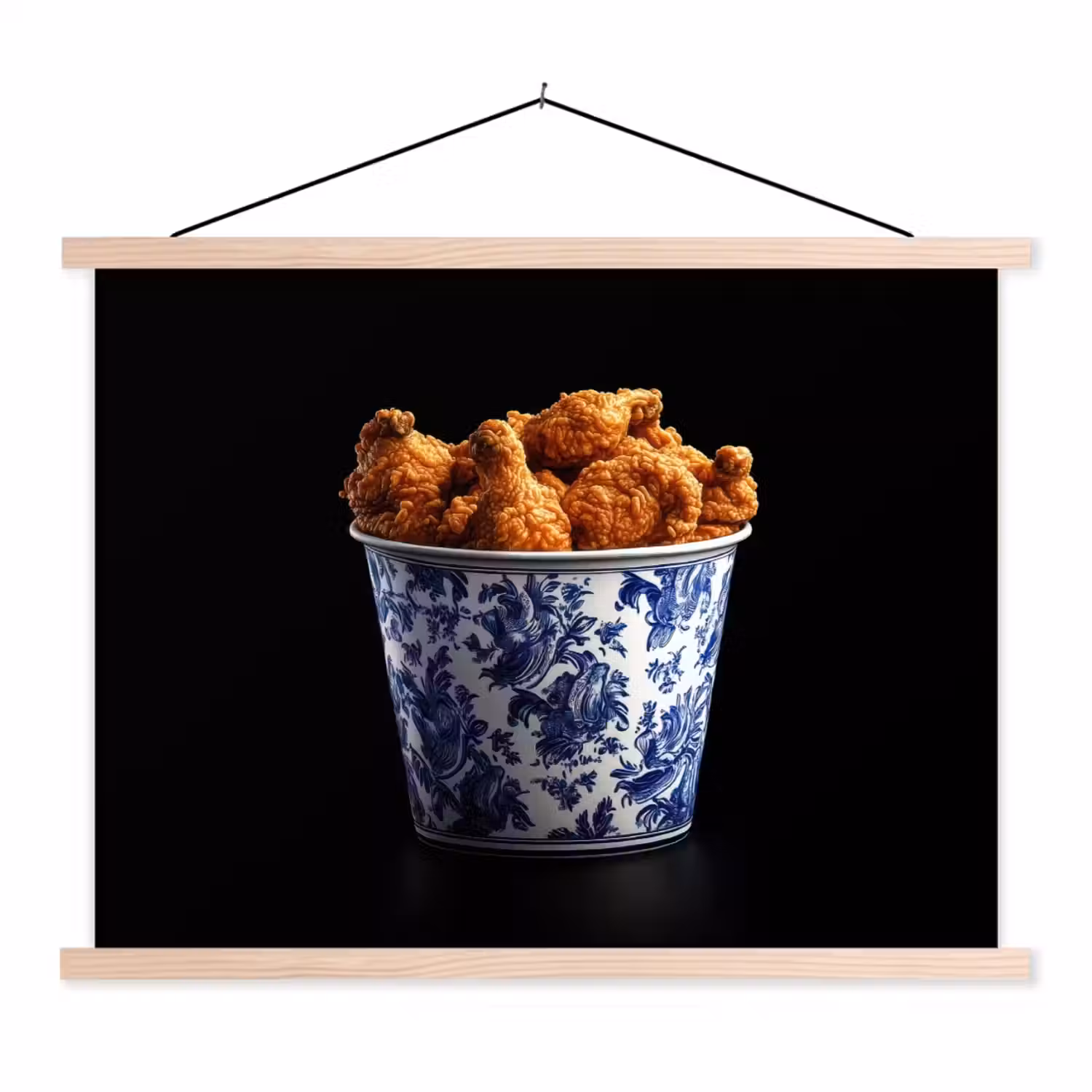 Kip - Bucket - Delfts blauw - Lekker textielposter latten blank klein -3d