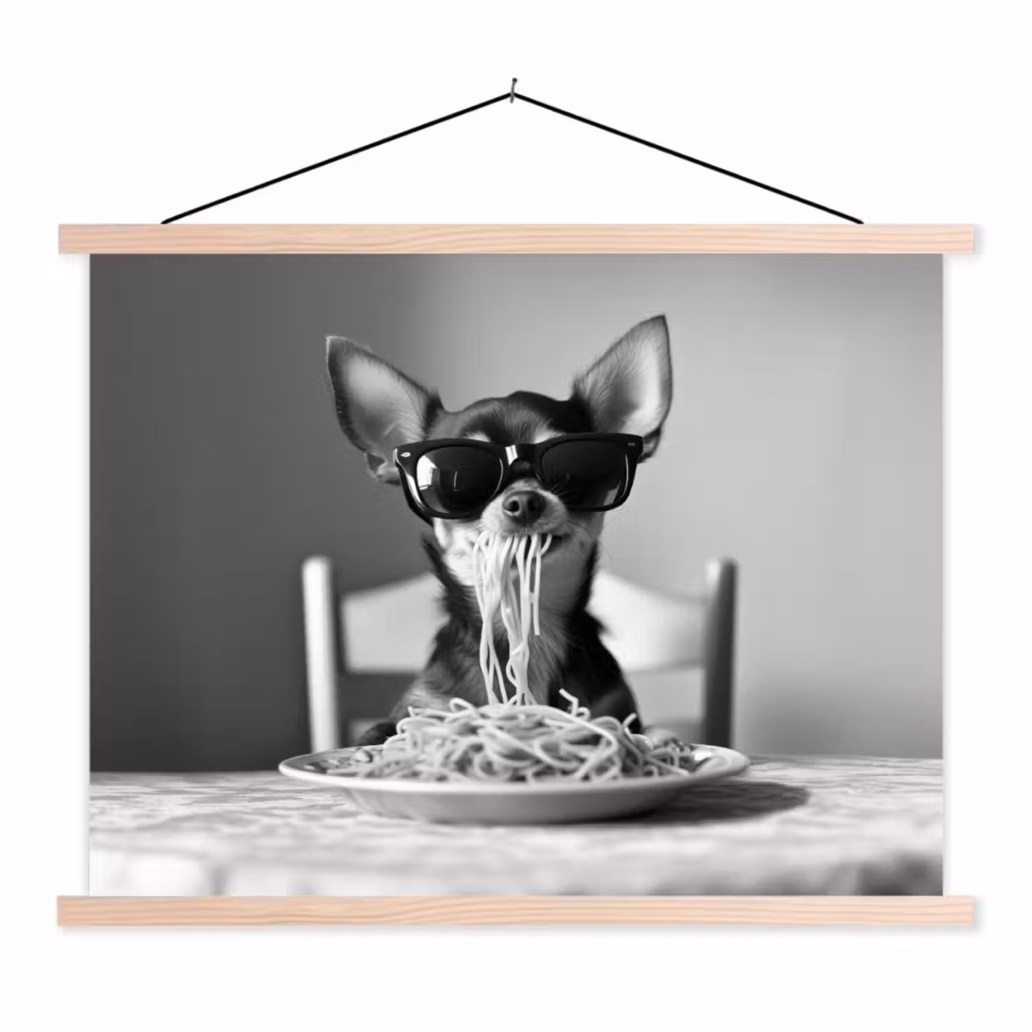 Chihuahua - Hond - Zonnebril - Humoristisch - Zwart - Wit - Spaghetti textielposter latten blank klein -3d