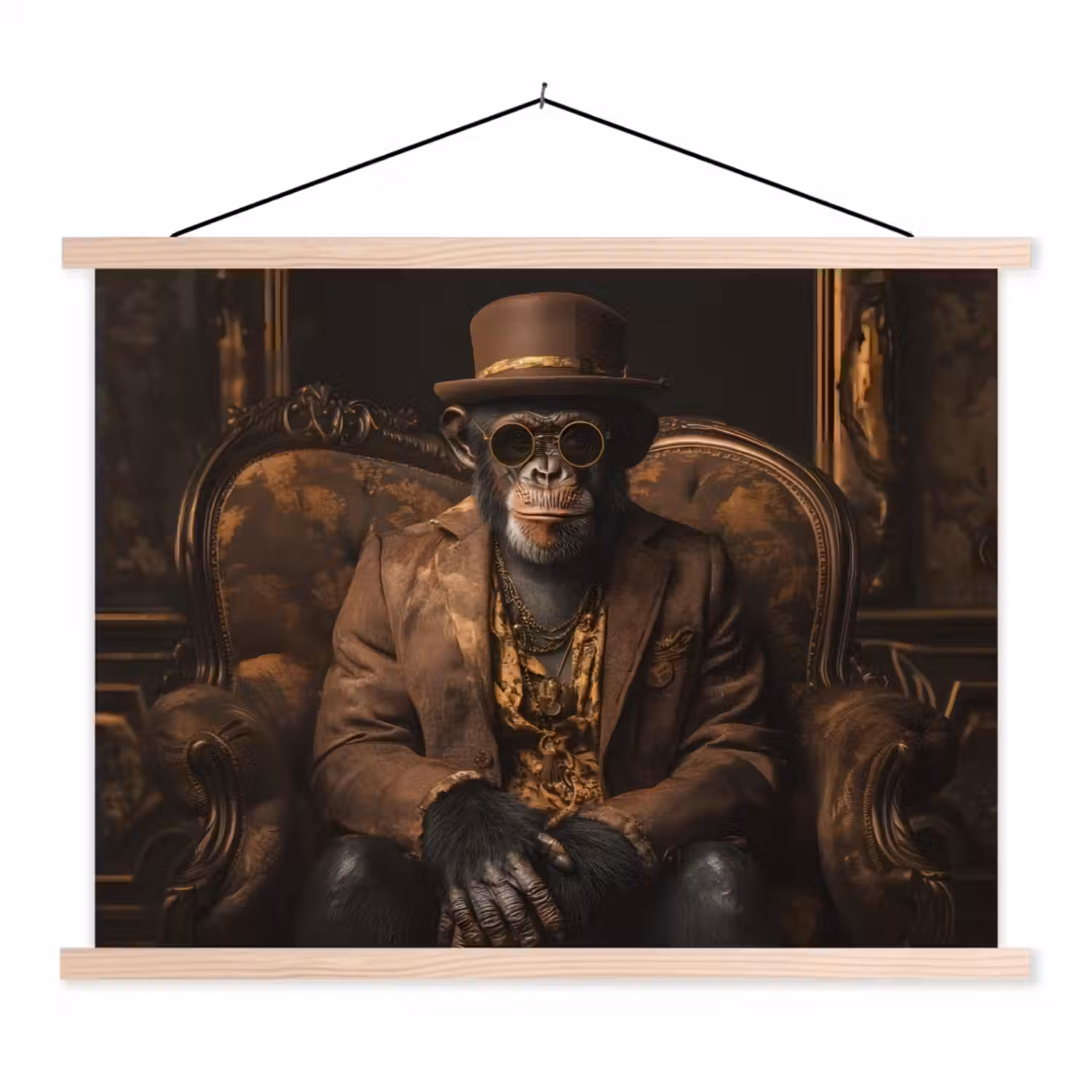Chimpansee - Stoel - Pak - Bruin textielposter latten blank klein -3d