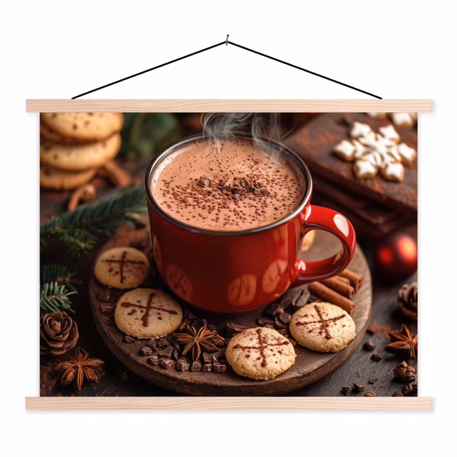 Chocolademelk - Mok - Winter - Kerst - Gezelligheid textielposter latten blank klein -3d