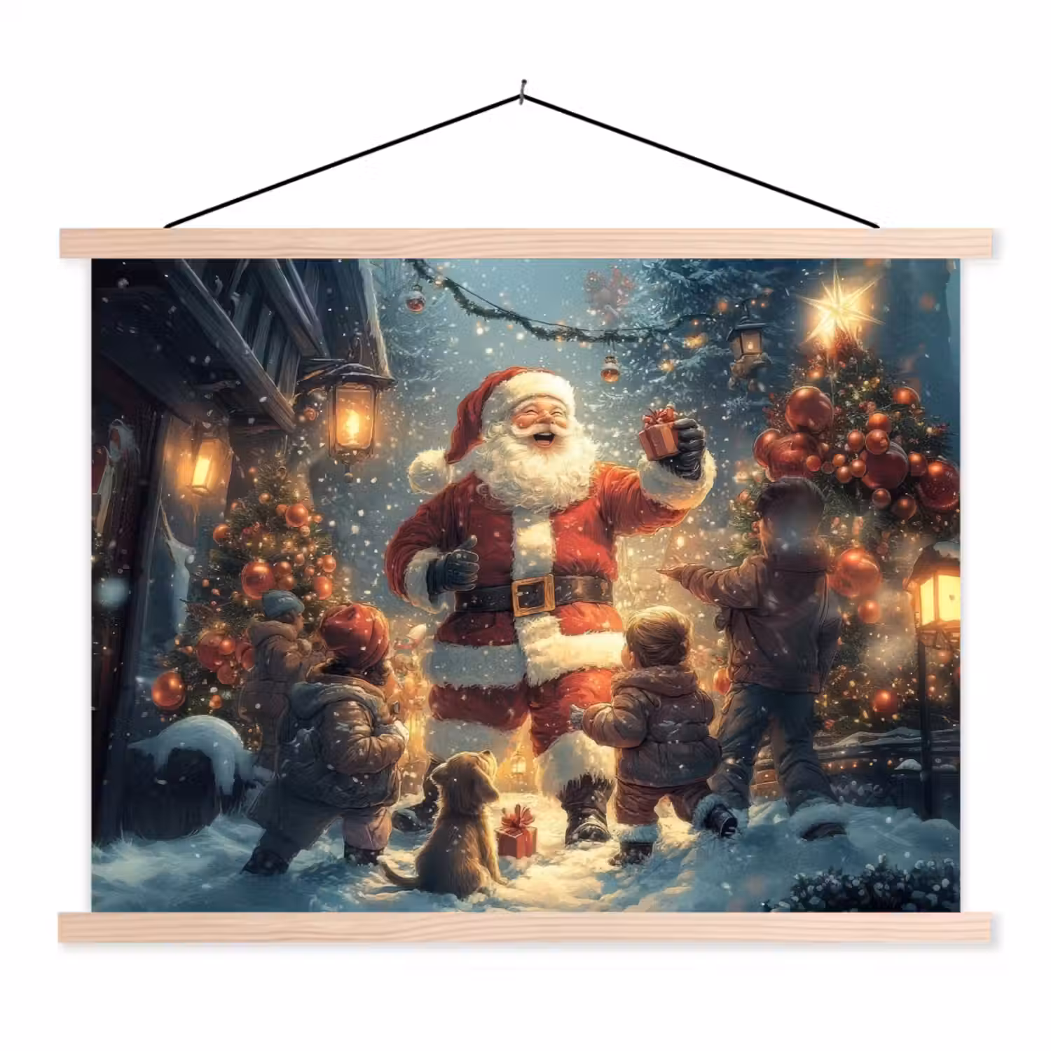 Kerstvreugde - Sneeuw - Kleurrijk textielposter latten blank klein -3d