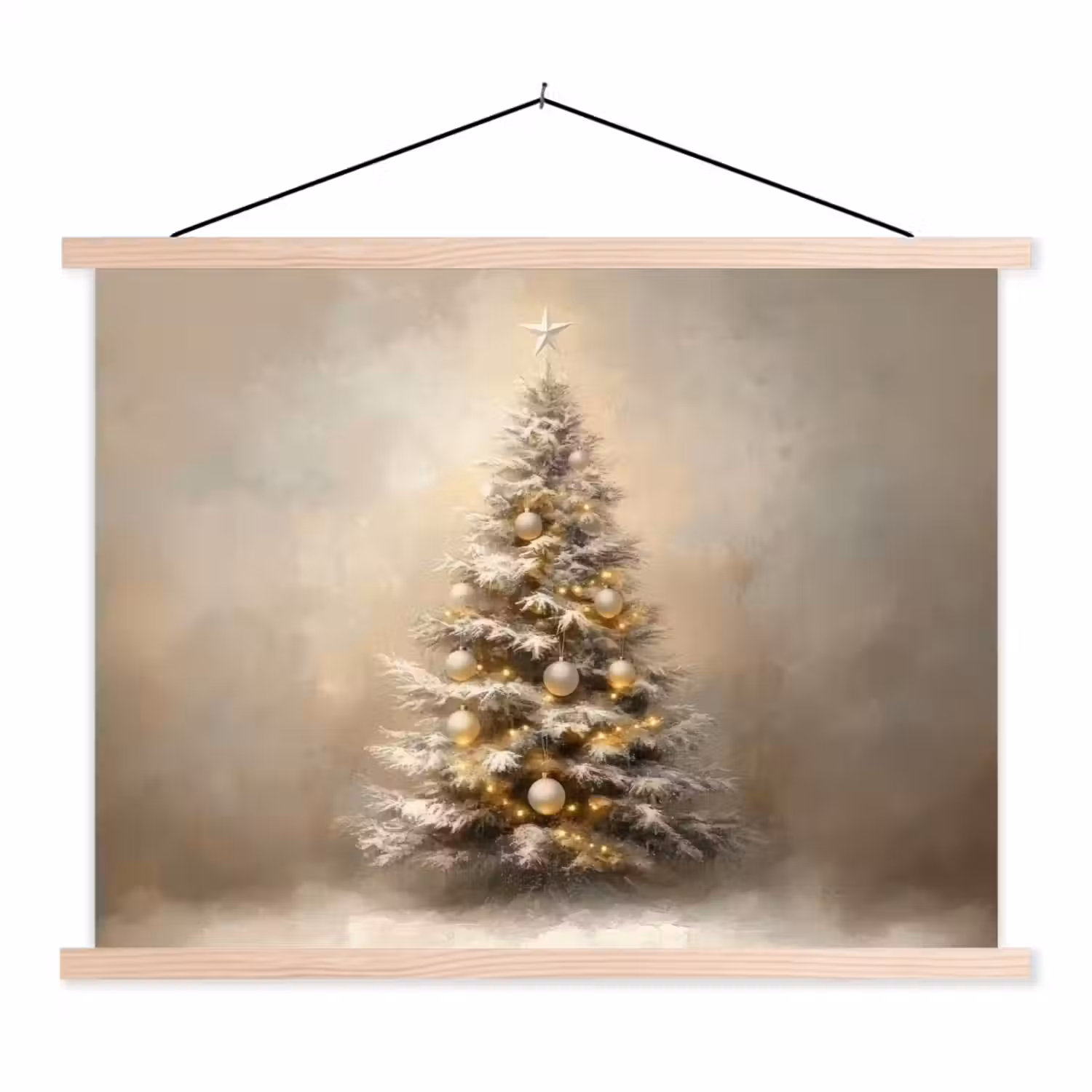 Kerst - kerstboom - Sneeuw - Art textielposter latten blank klein -3d