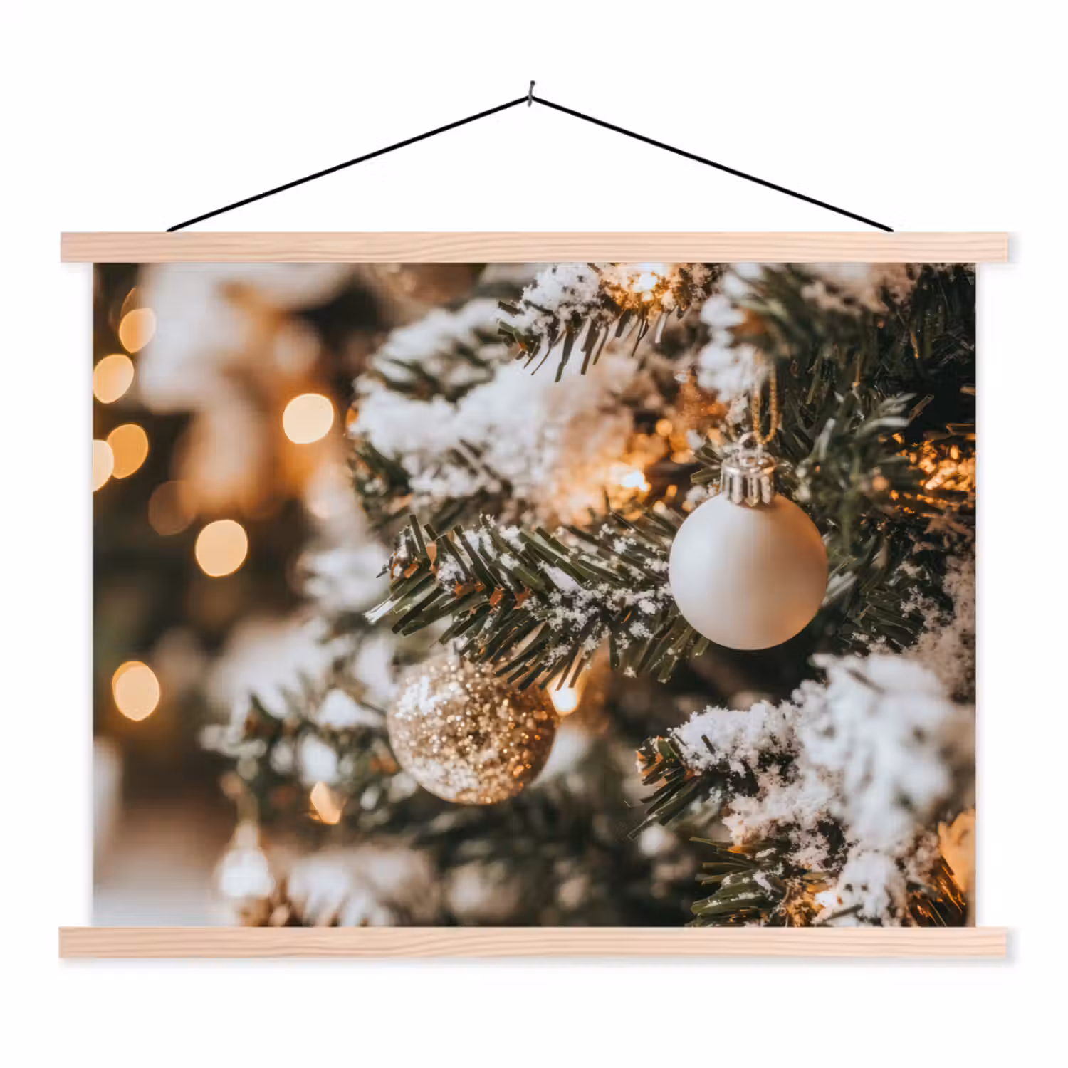 Kerst - Kerstboom - Winter - Binnen - Sneeuw textielposter latten blank klein -3d