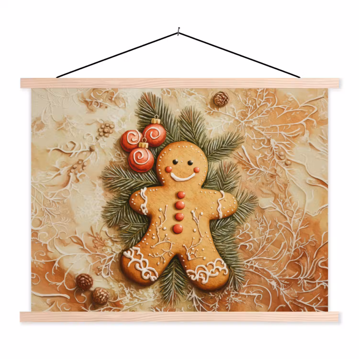 Kerstmis - Koekje - Poppetje - Speculaas textielposter latten blank klein -3d