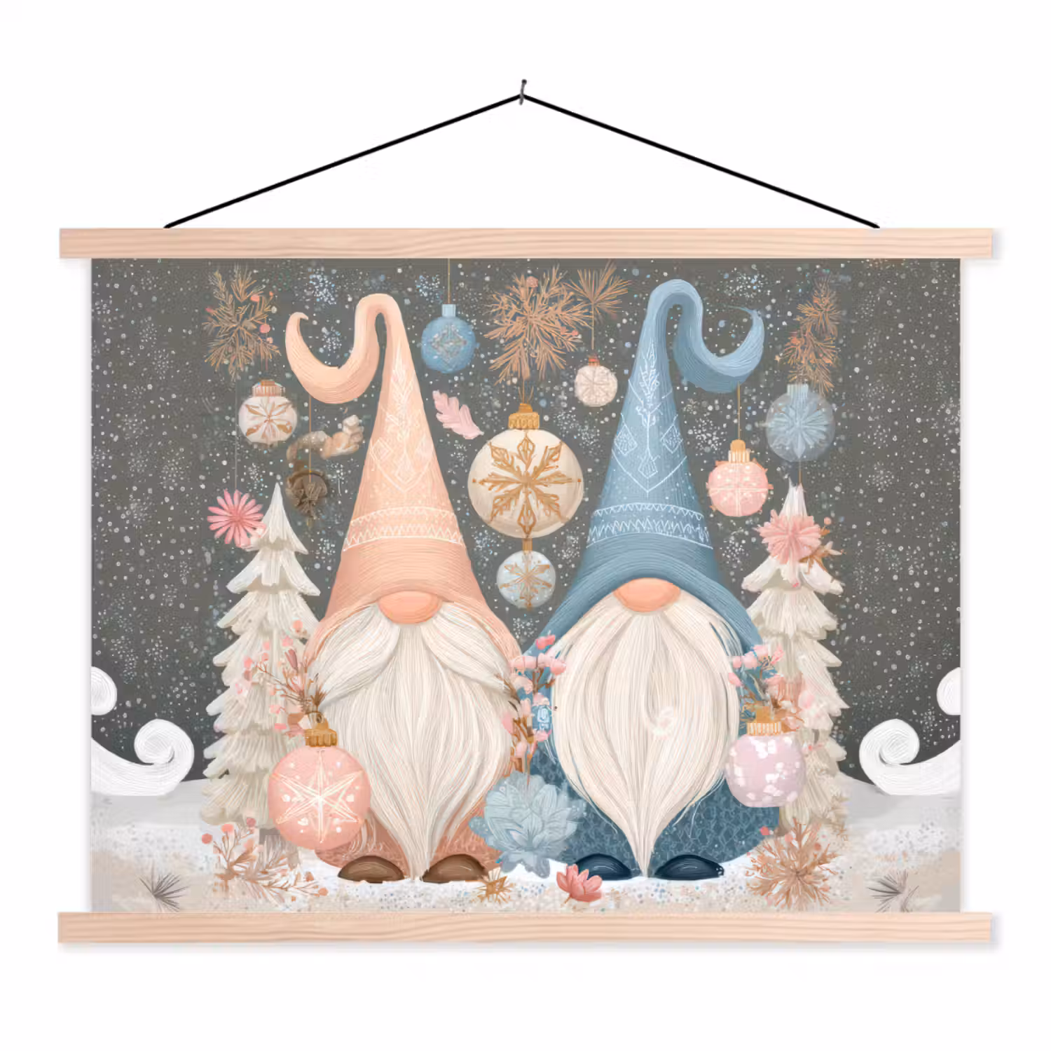 Kerst - Gnomen - Pastel textielposter latten blank klein -3d
