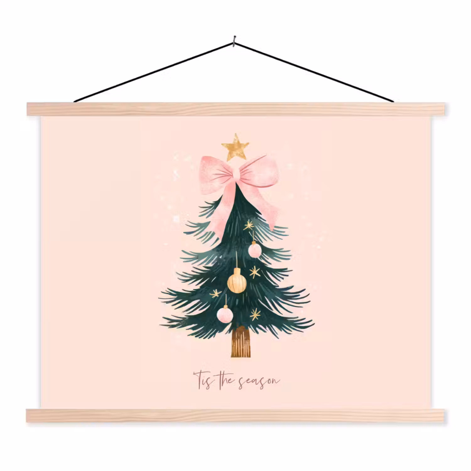 Christmas Season - Kerst - Kerstboom - Roze textielposter latten blank klein -3d