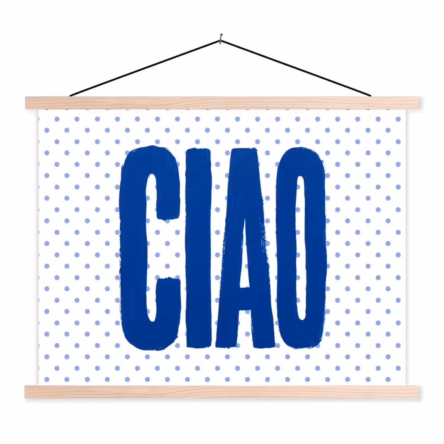 Ciao - Blauw - Stippen textielposter latten blank klein -3d