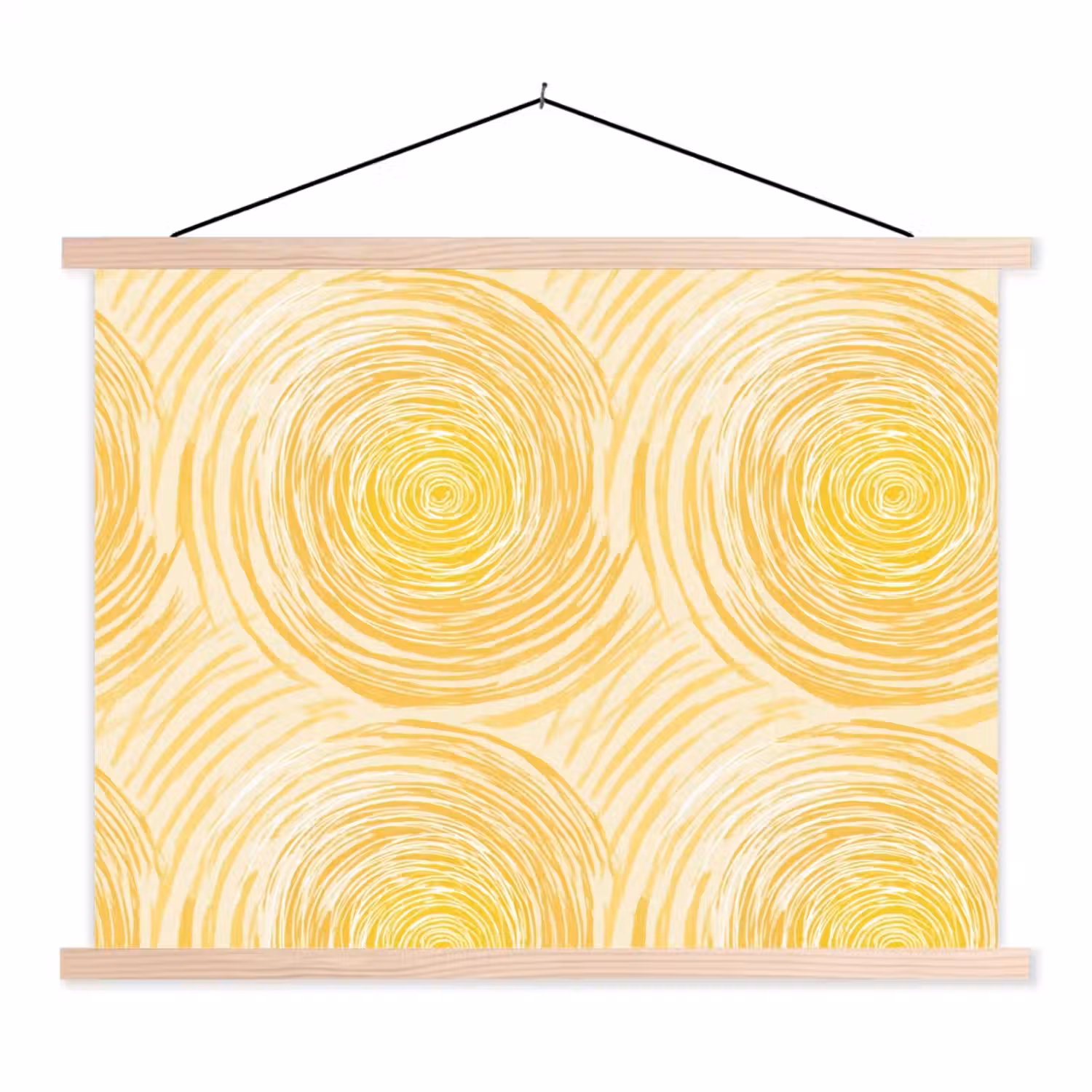 Cirkels - Abstract - Artistiek - Geel textielposter latten blank klein 122 -3d
