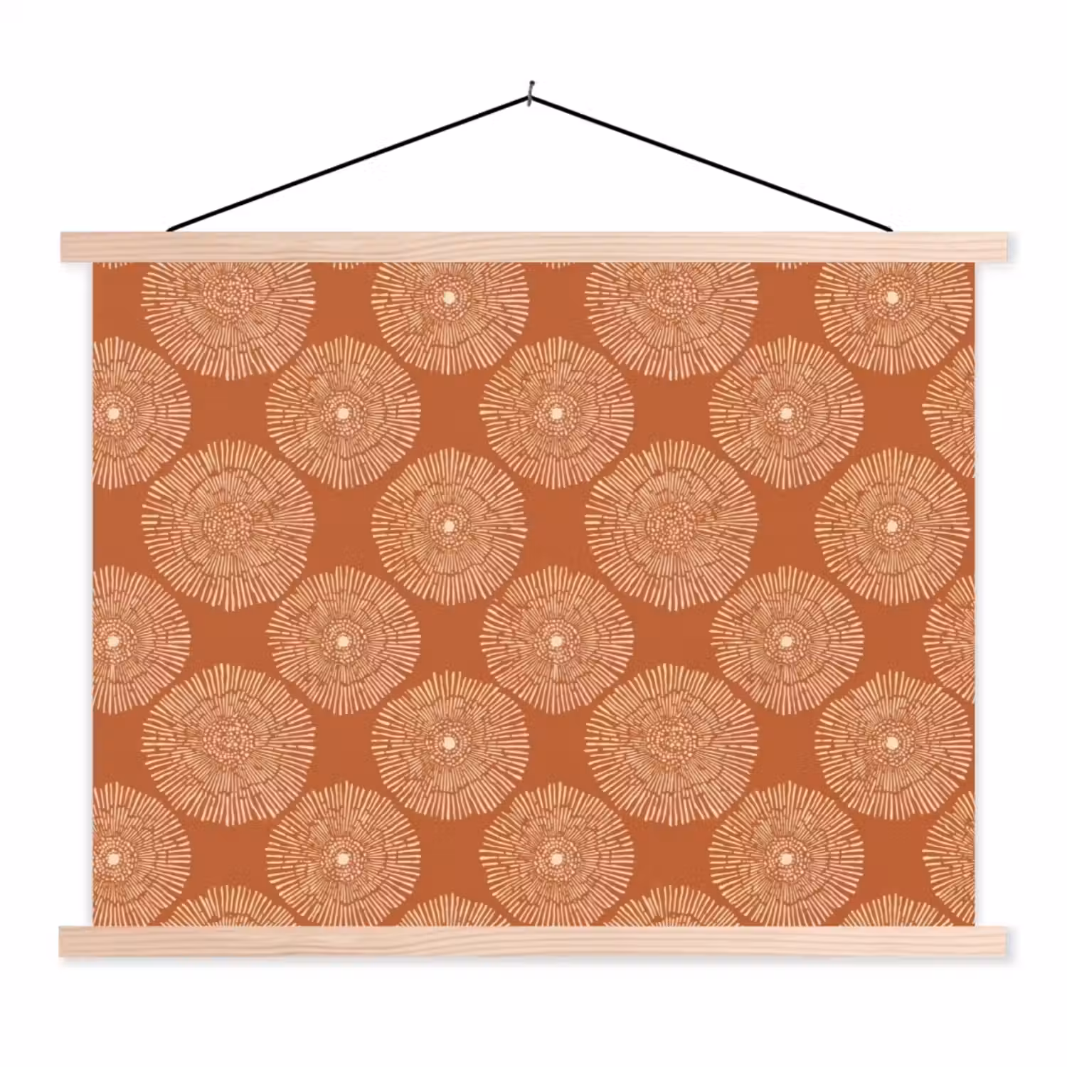 Cirkels - Grafisch - Patroon - Terracotta textielposter latten blank klein 122 -3d