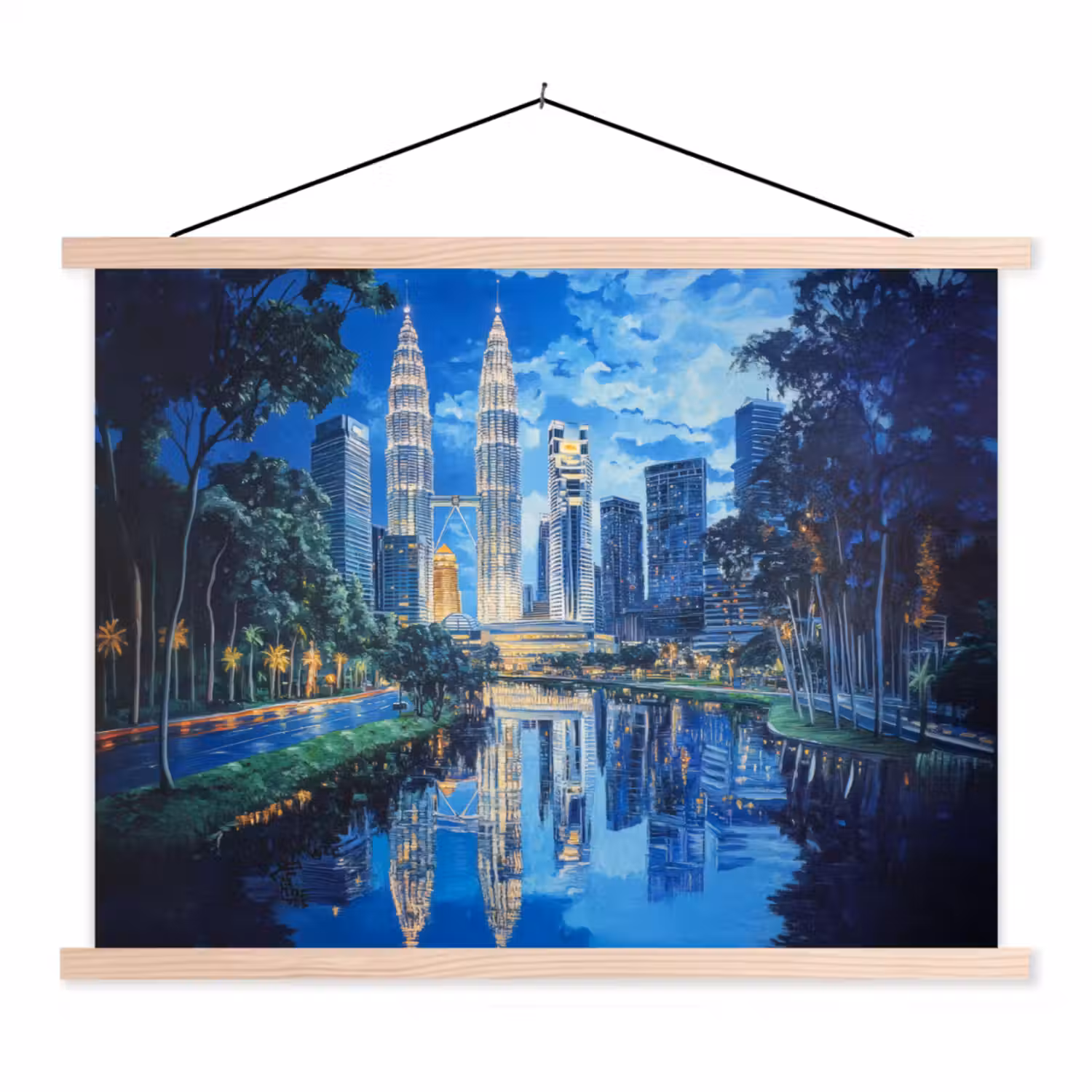 Stad Kuala Lumpur - Skyline - Wolkenkrabbers - Water textielposter latten blank klein -3d