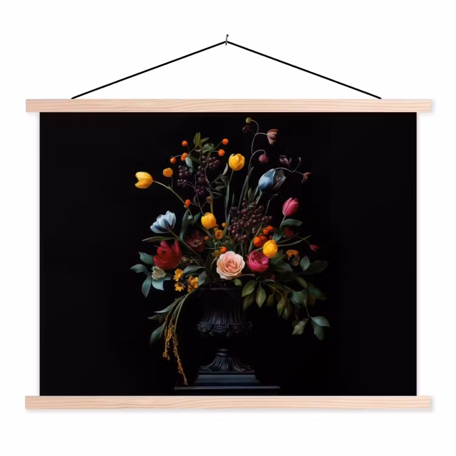 Klassiek - Vaas - Boeket - Bloemen textielposter latten blank klein -3d