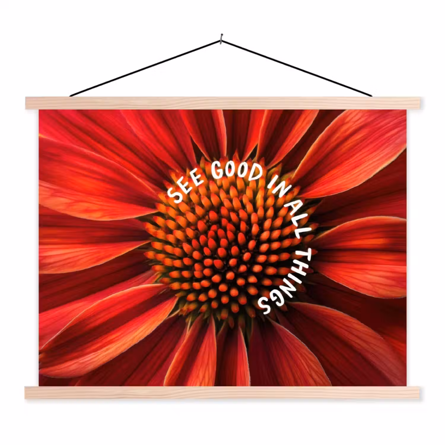 Close up - Bloem - Quote - Rood textielposter latten blank klein -3d