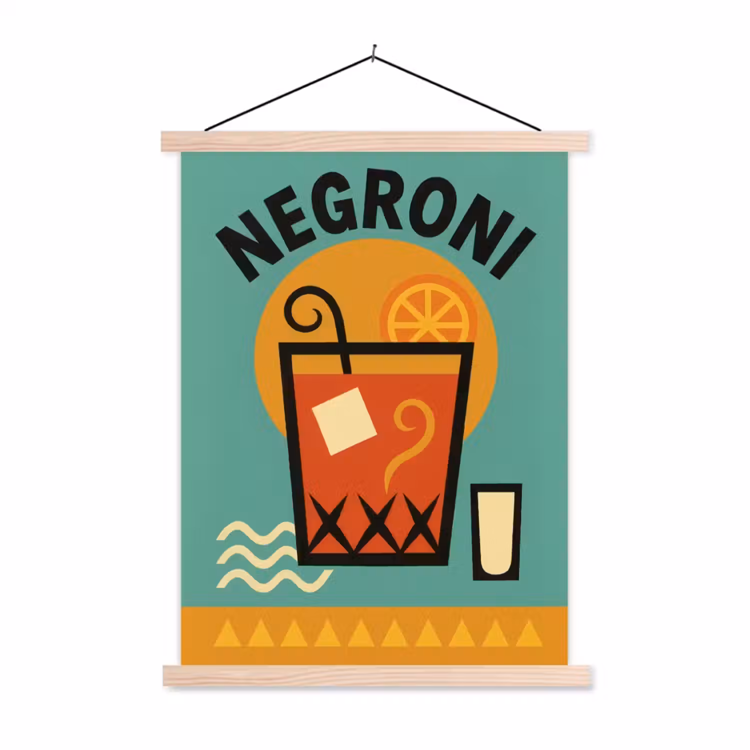 Cocktail - Negroni - Art - Sinaasappel textielposter latten blank klein -3d