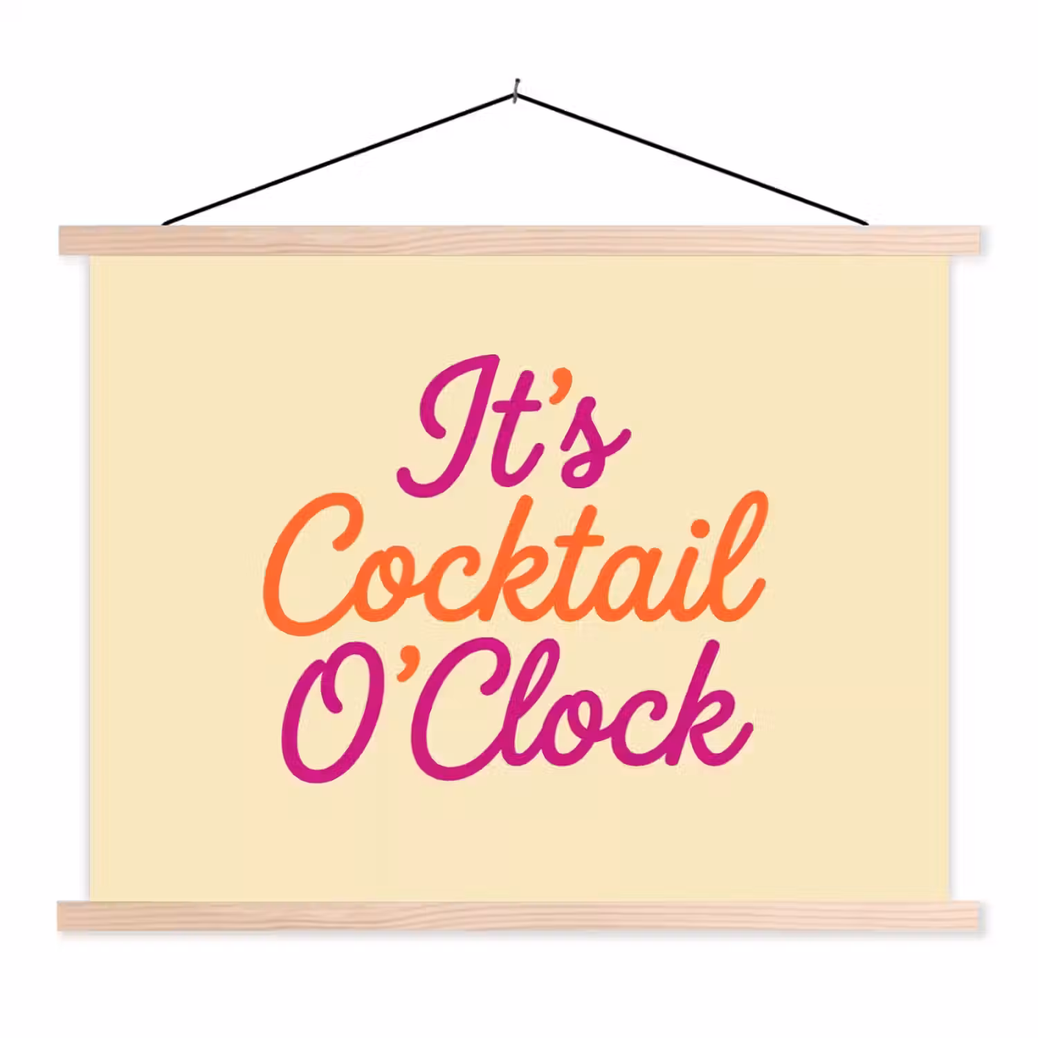 Cocktail O'Clock - Geel - Retro textielposter latten blank klein -3d