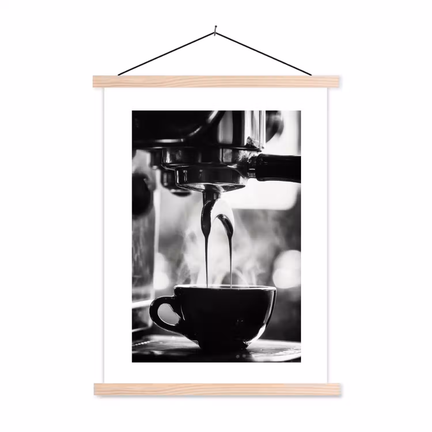 Coffee - Espresso - Koffiemachine - Kop textielposter latten blank klein -3d