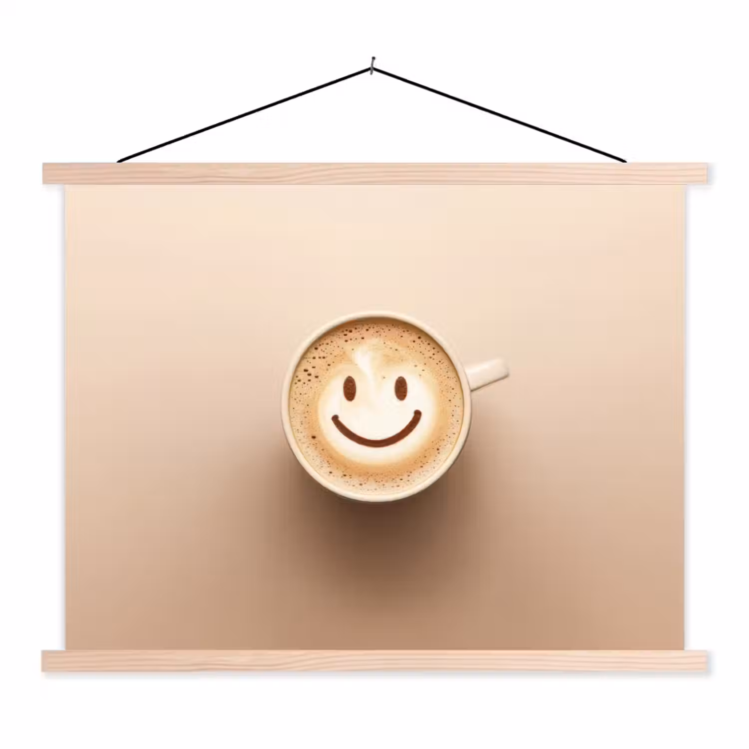 Koffie - Melkschuim - Lach - Beige textielposter latten blank klein -3d