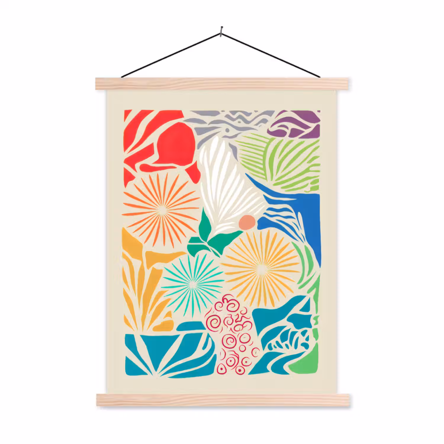 Kleurrijk - Abstract - Bloemen - Patronen textielposter latten blank klein -3d