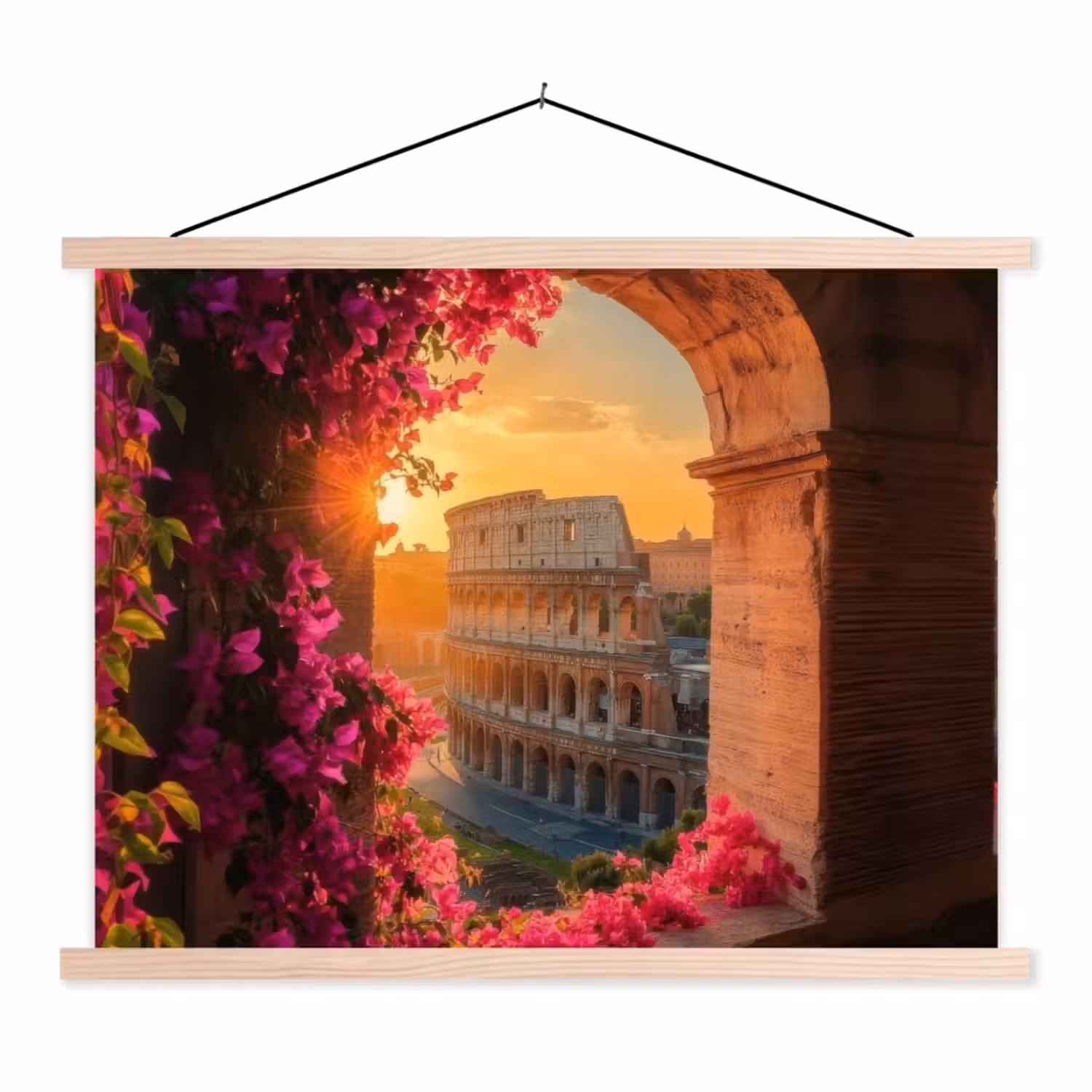 Colosseum - Rome - Roze Bloemen textielposter latten blank klein -3d