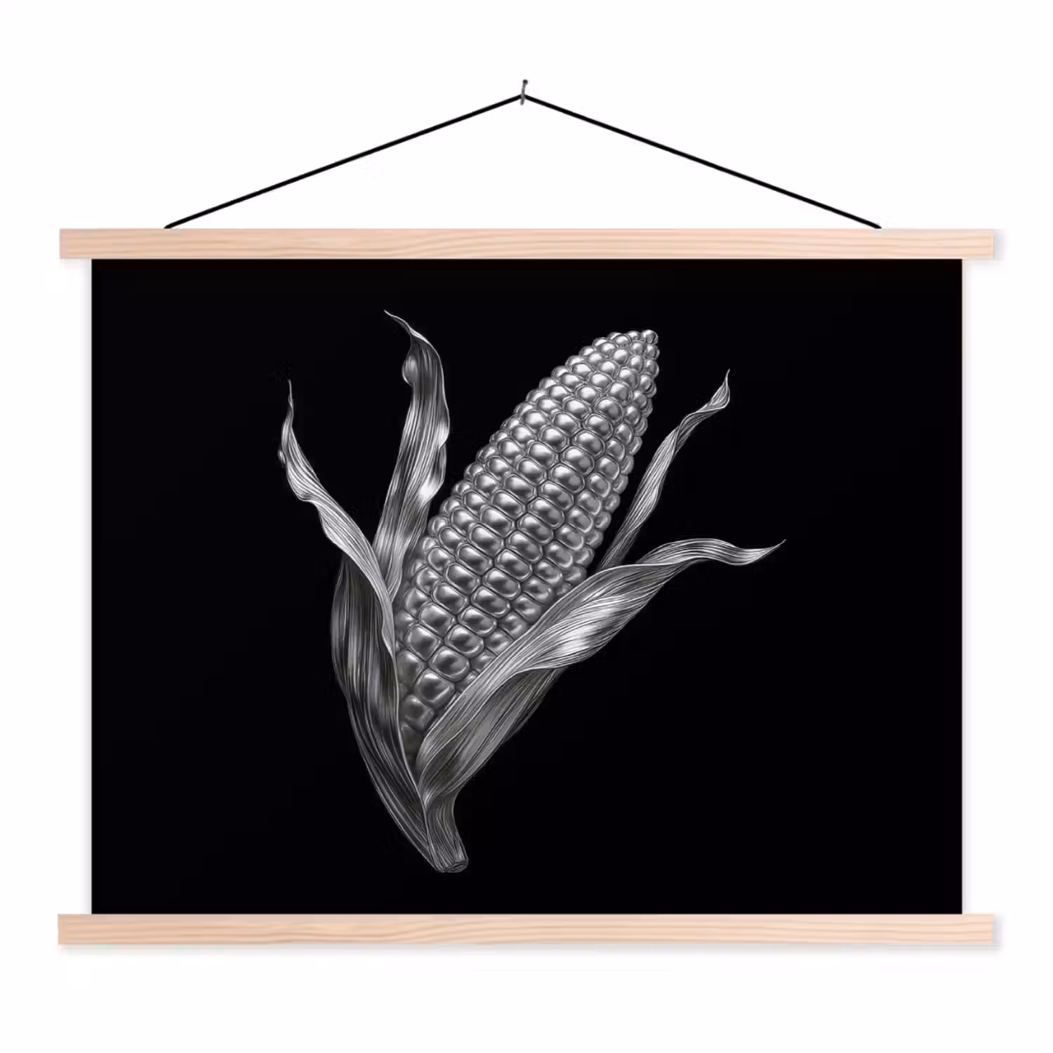 Maïskolf - Glanzend metaal - Elegant textielposter latten blank klein -3d