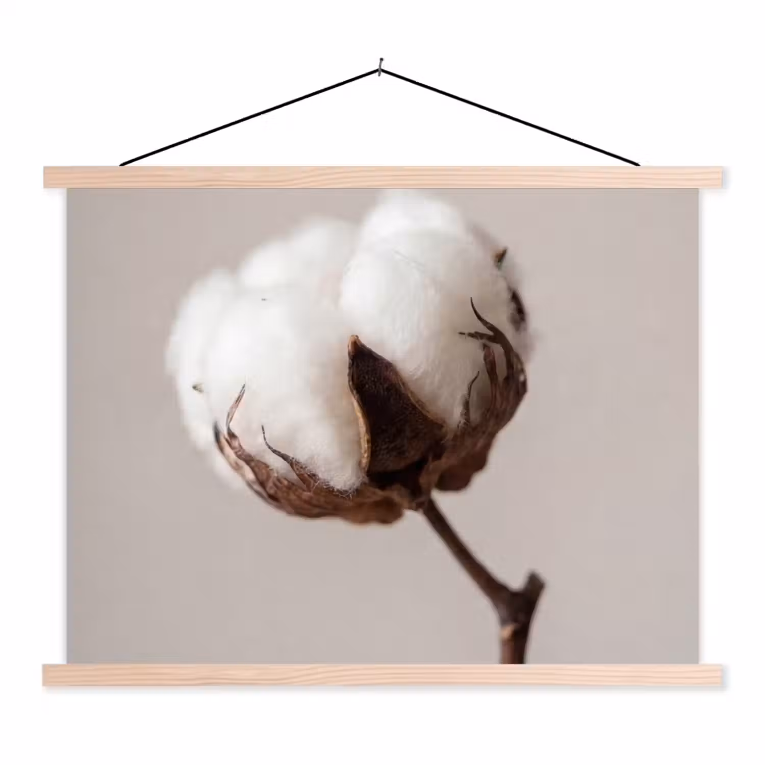 Katoenbol - Minimalistisch - Wit textielposter latten blank klein -3d