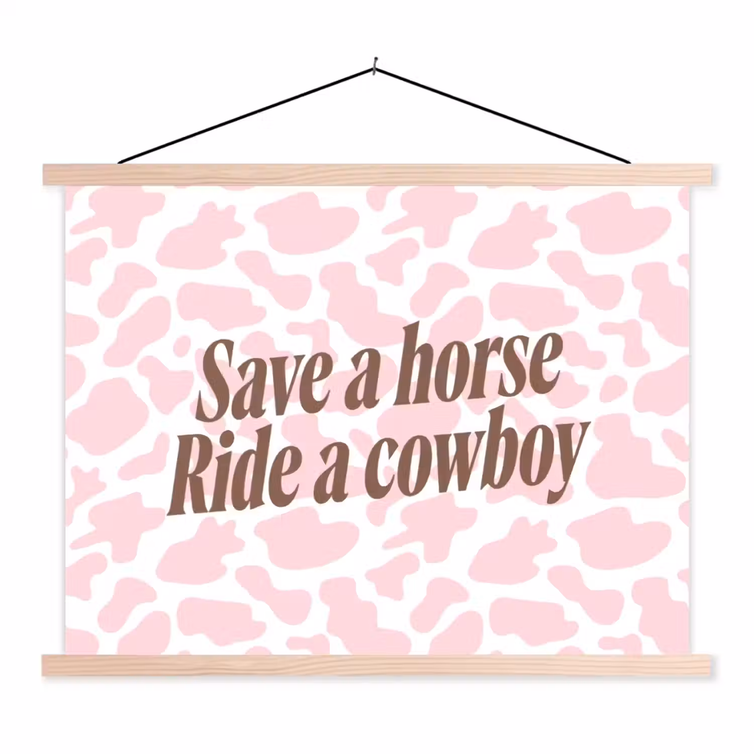 Koeienprint - Roze - Cowboy - Horse textielposter latten blank klein -3d