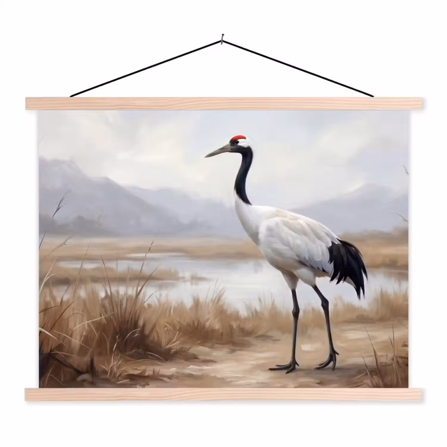 Kraanvogel - Natuur - Realistisch textielposter latten blank klein -3d
